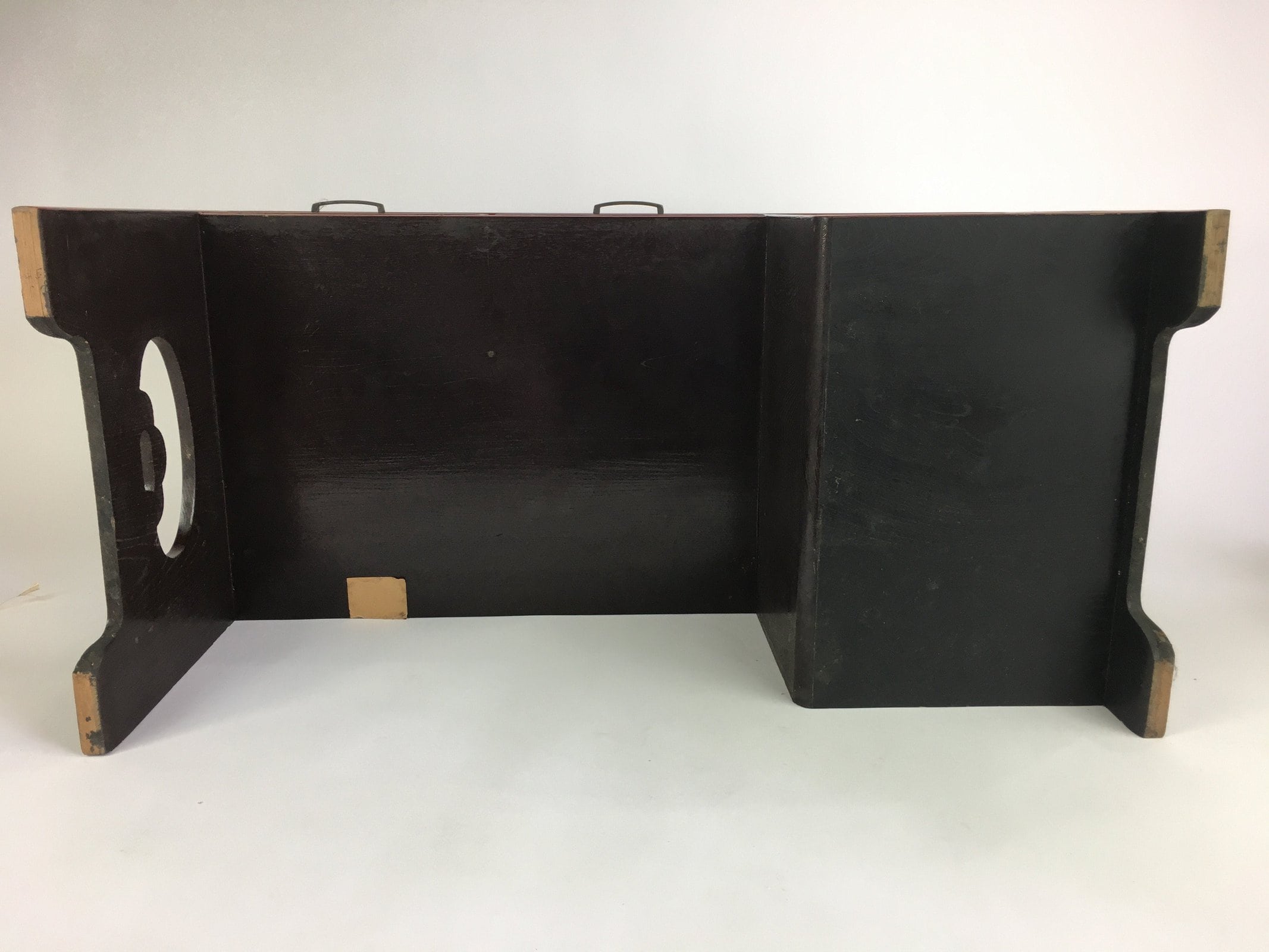 Japanese Wooden Low Desk Vtg 2 Drawers Sliding Door Black Red T242