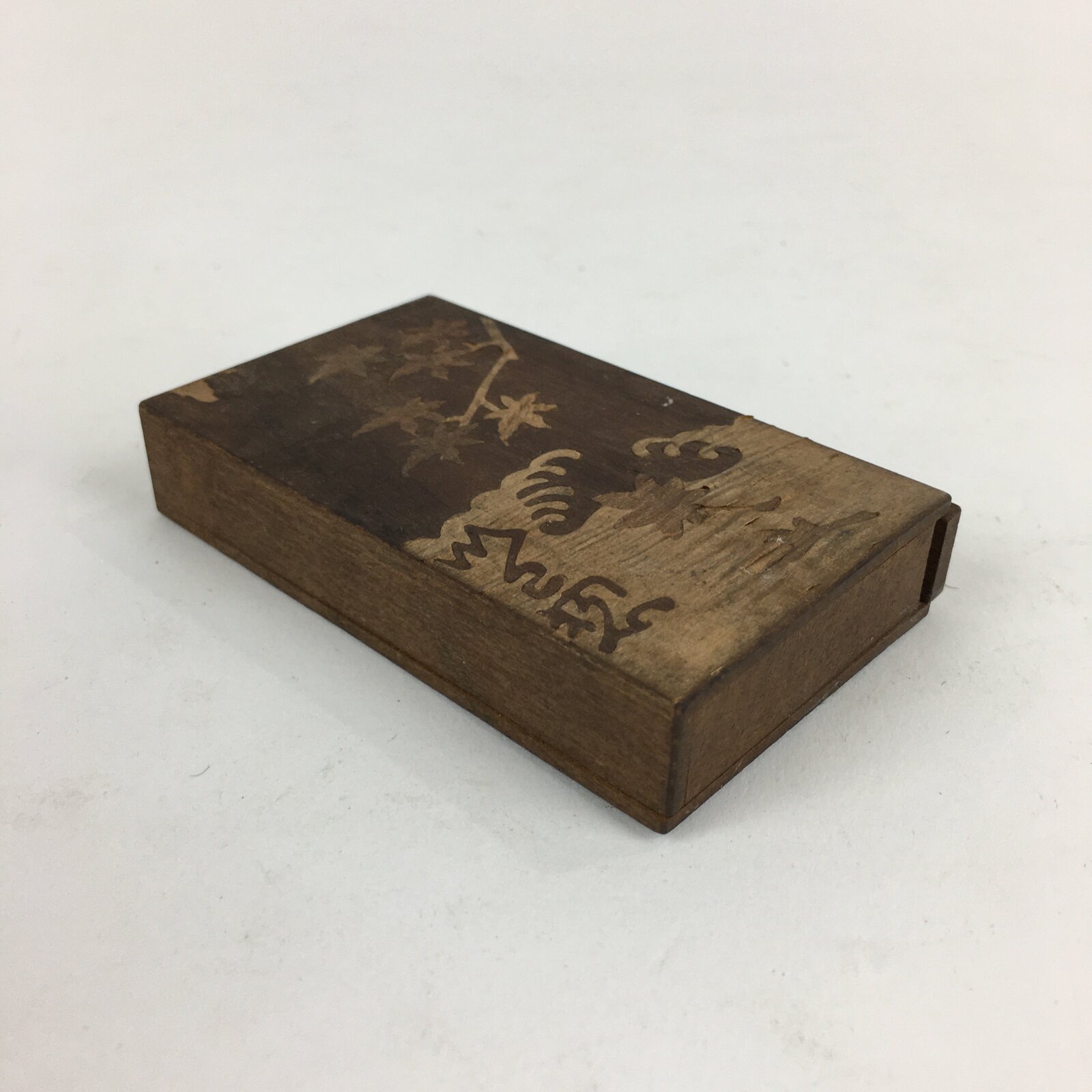 Japanese Wooden Match Box Vtg Handmade Woodworking Brown JK352