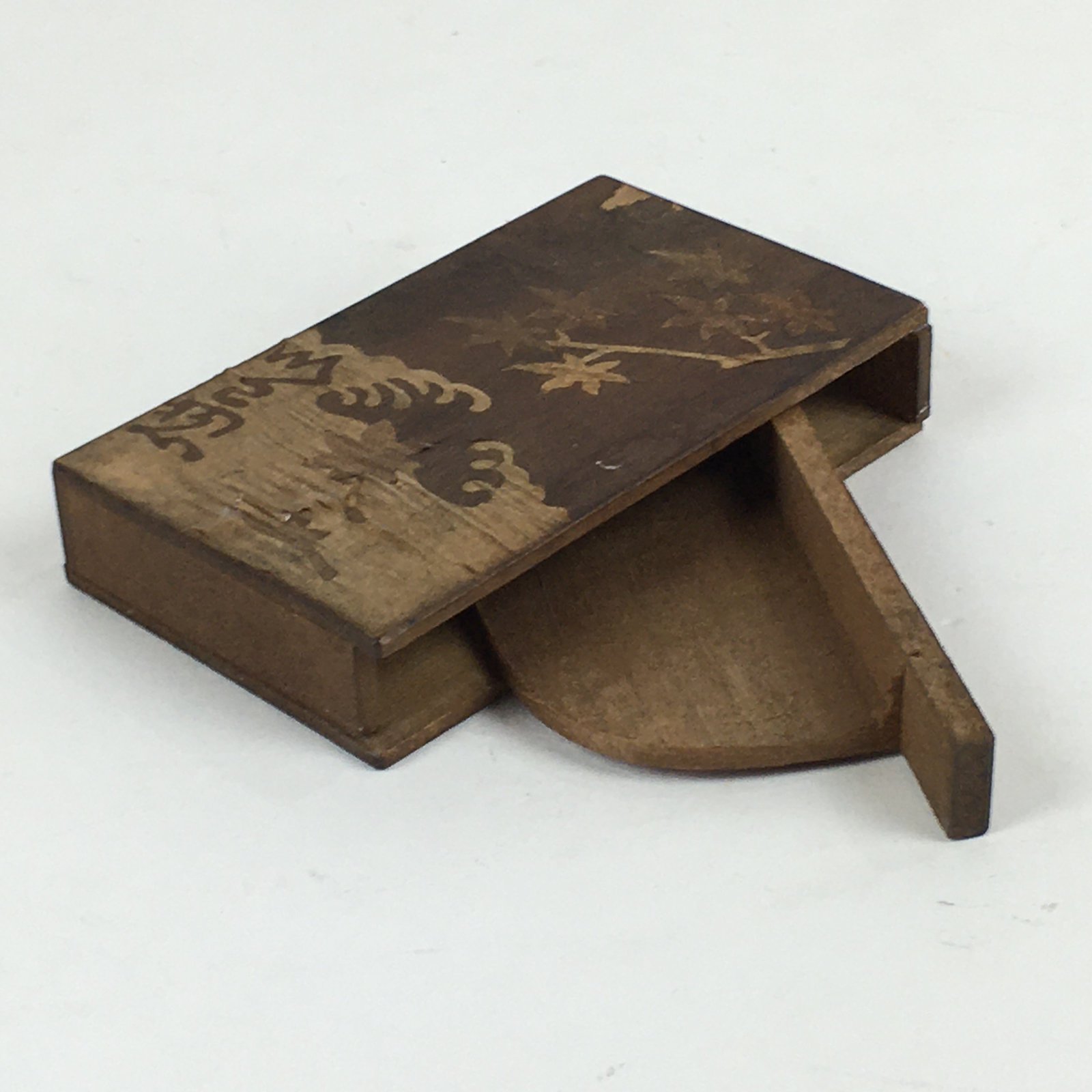 Japanese Wooden Match Box Vtg Handmade Woodworking Brown JK352