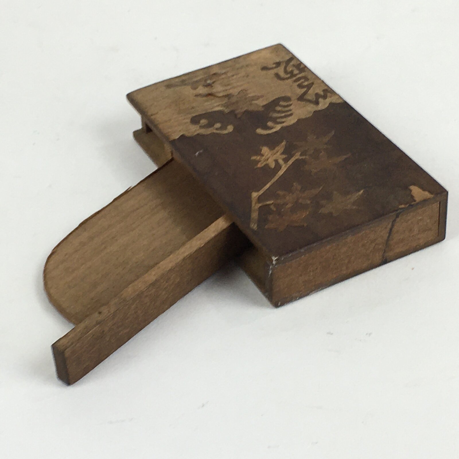 Japanese Wooden Match Box Vtg Handmade Woodworking Brown JK352