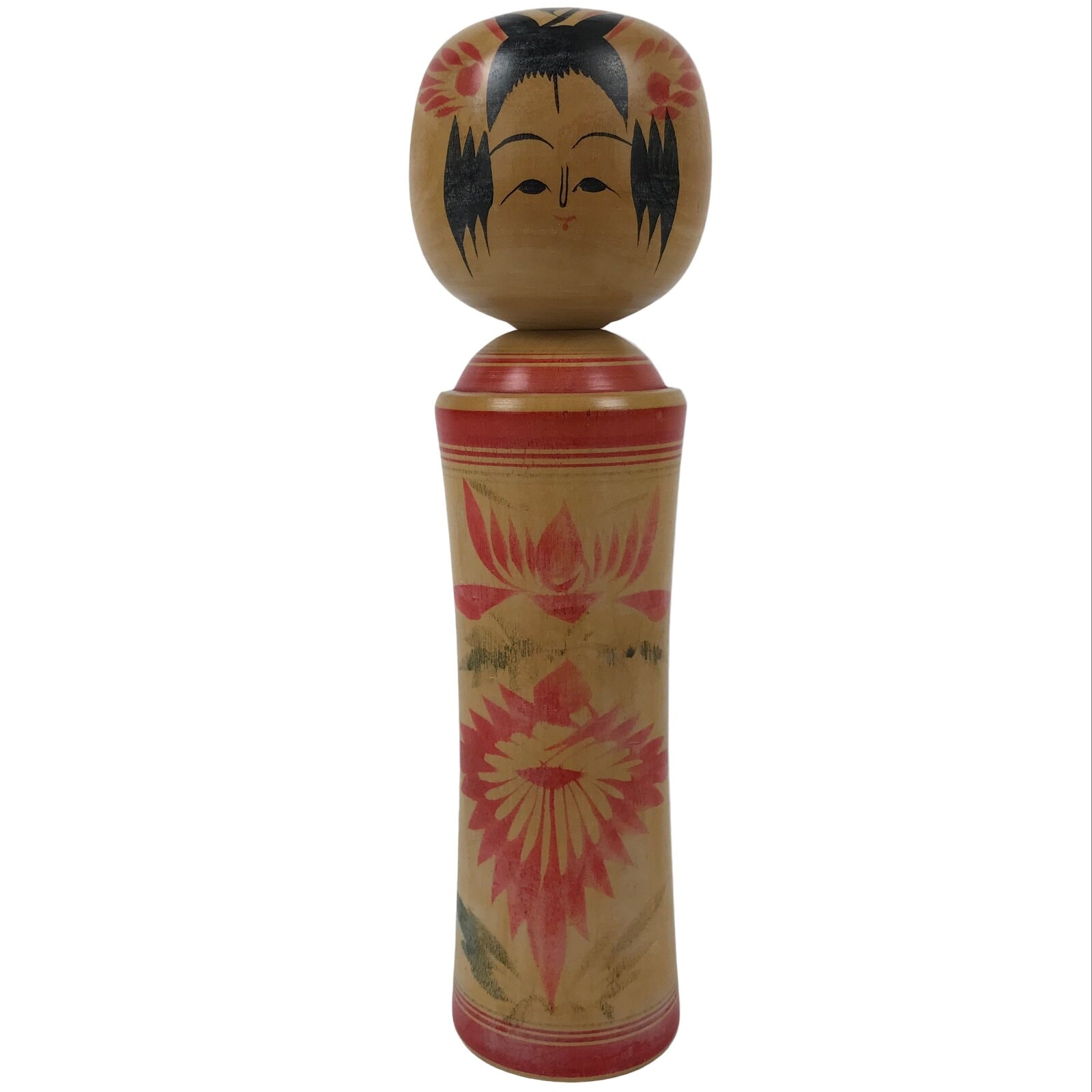 Japanese Wooden Naruko Kokeshi Doll Vtg Black Red Brown Traditional Craft KF765