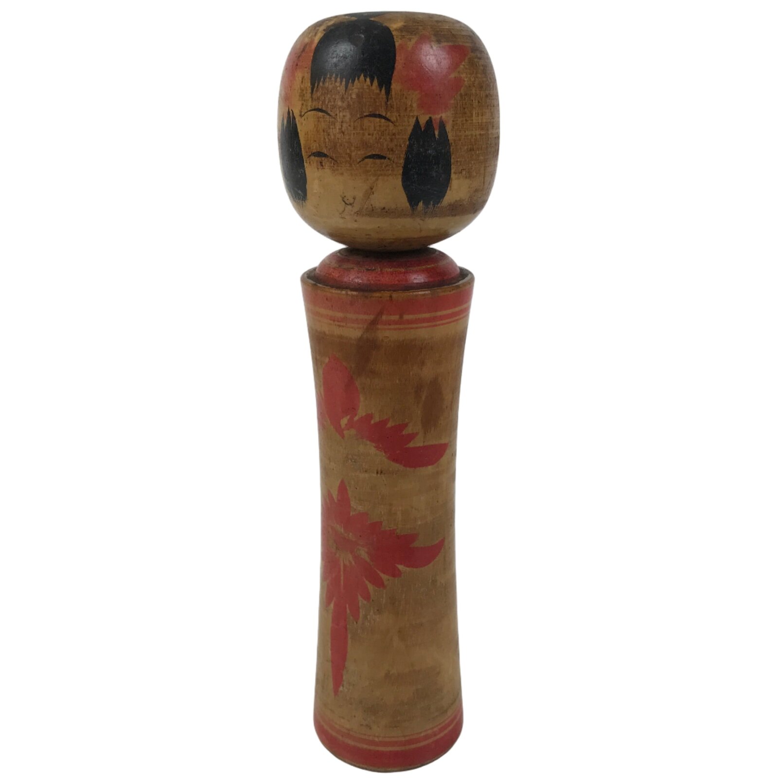 Japanese Wooden Naruko Kokeshi Doll Vtg Black Red Brown Traditional Craft KF767