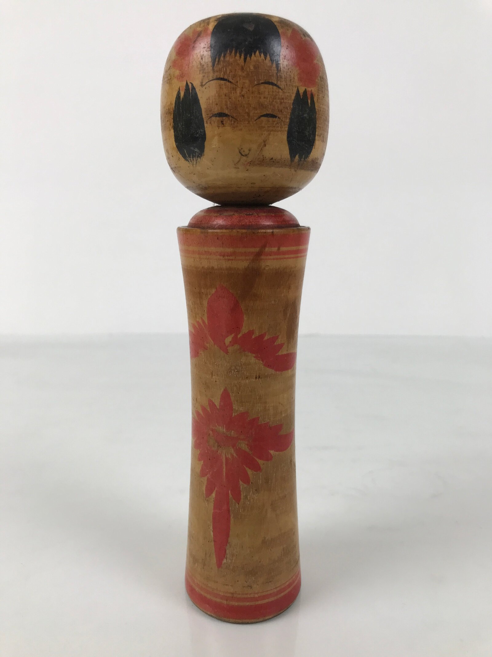 Japanese Wooden Naruko Kokeshi Doll Vtg Black Red Brown Traditional Craft KF767