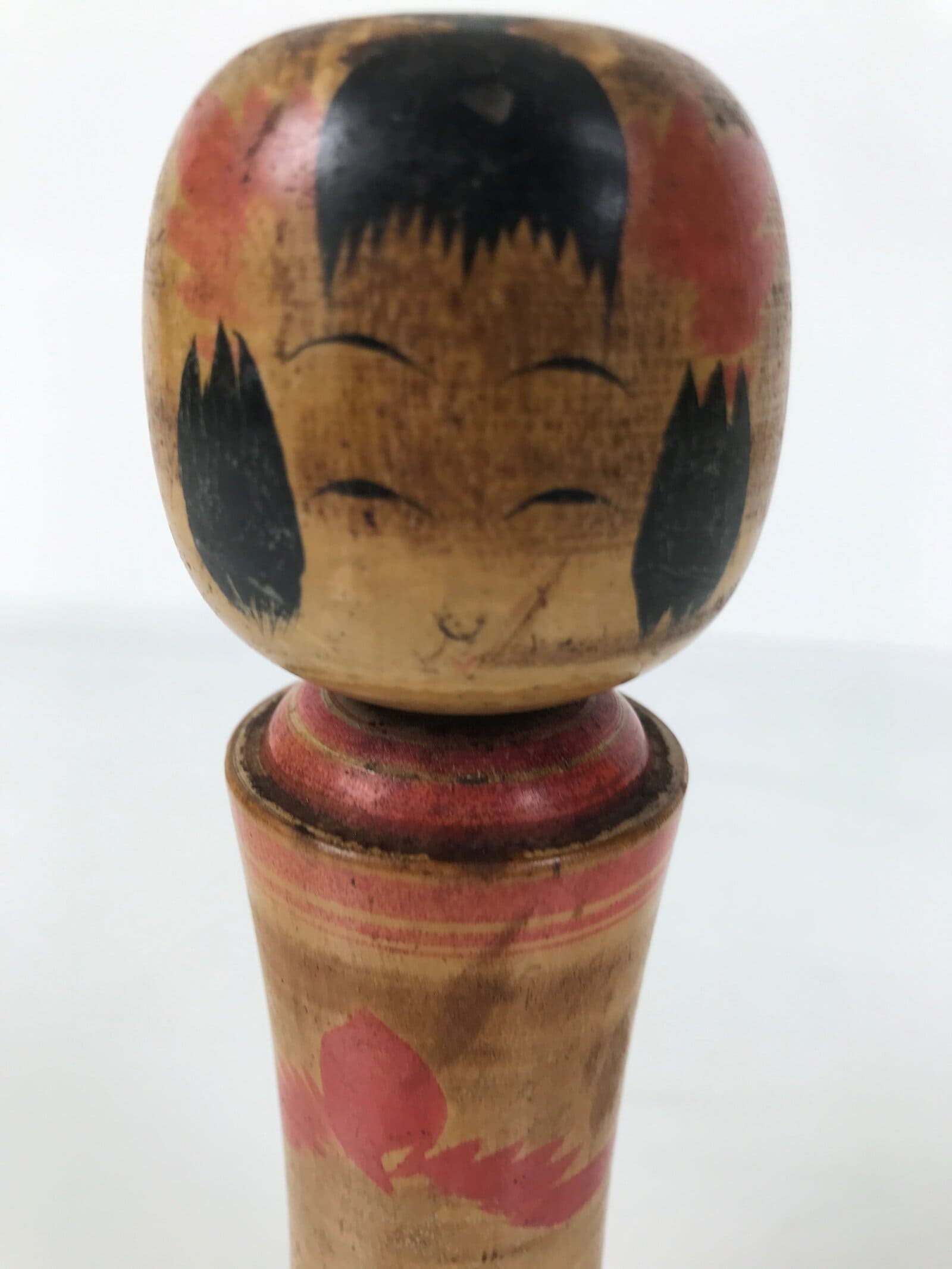 Japanese Wooden Naruko Kokeshi Doll Vtg Black Red Brown Traditional Craft KF767