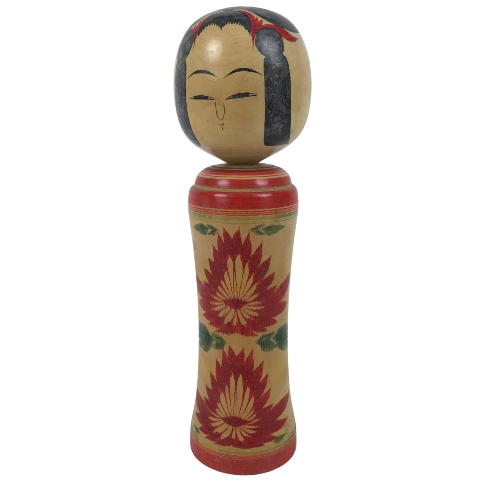 Japanese Wooden Naruko Kokeshi Doll Vtg Black Red Brown Traditional Craft KF771