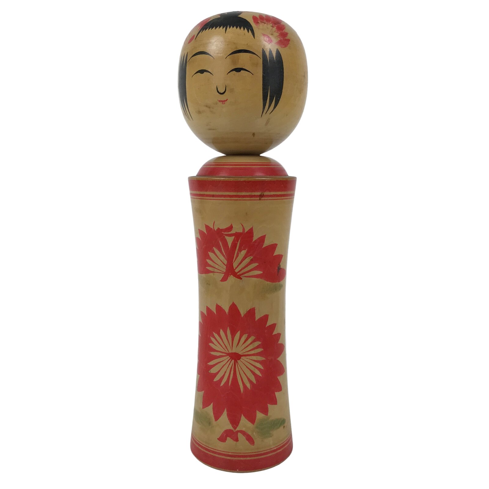Japanese Wooden Naruko Kokeshi Doll Vtg Black Red Brown Traditional Craft KF776