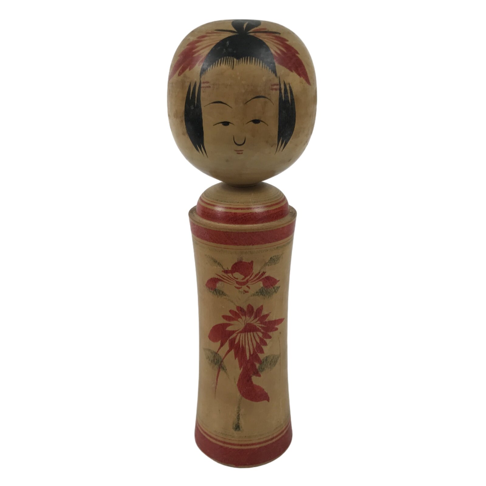 Japanese Wooden Naruko Kokeshi Doll Vtg Black Red Brown Traditional Craft KF777