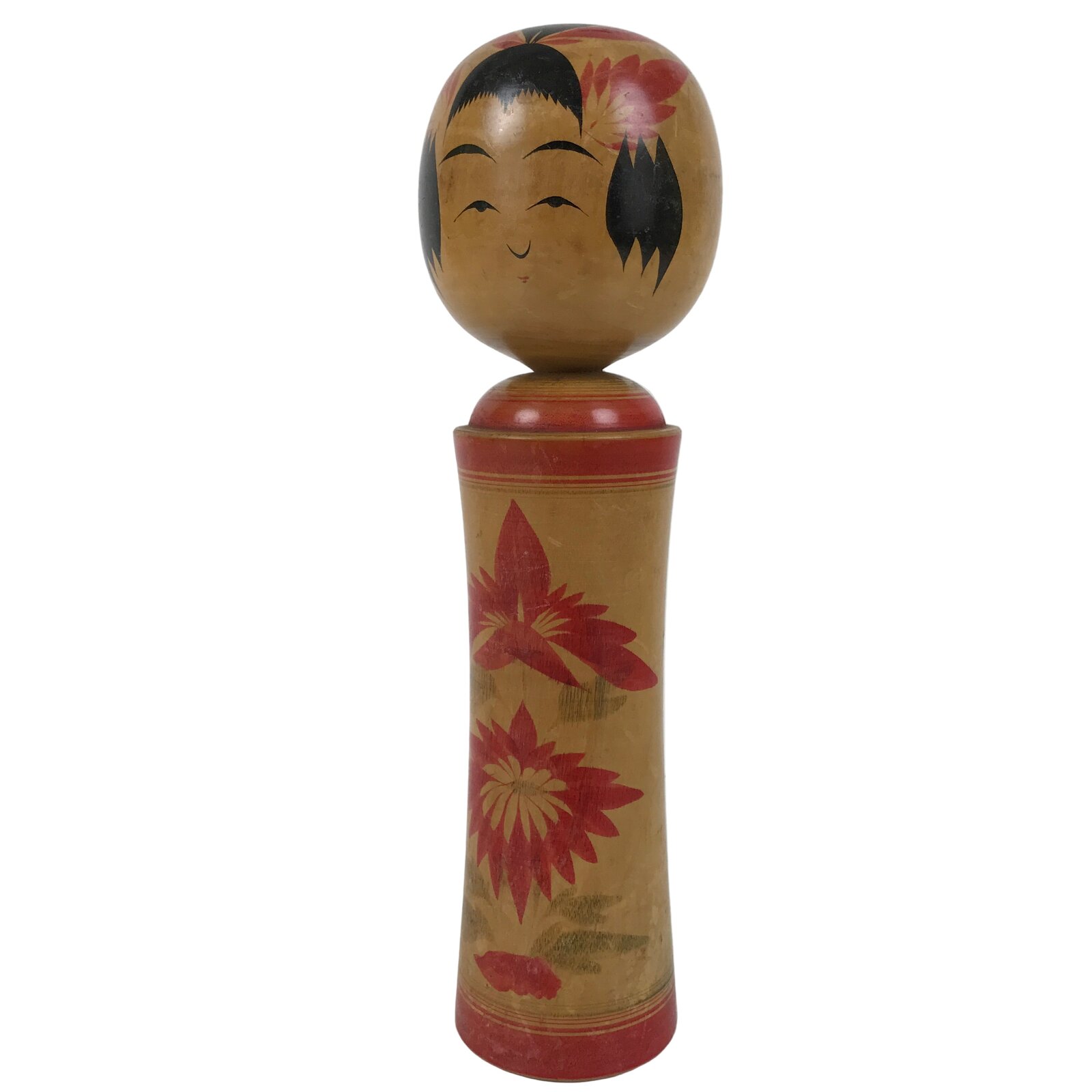 Japanese Wooden Naruko Kokeshi Doll Vtg Black Red Brown Traditional Craft KF781