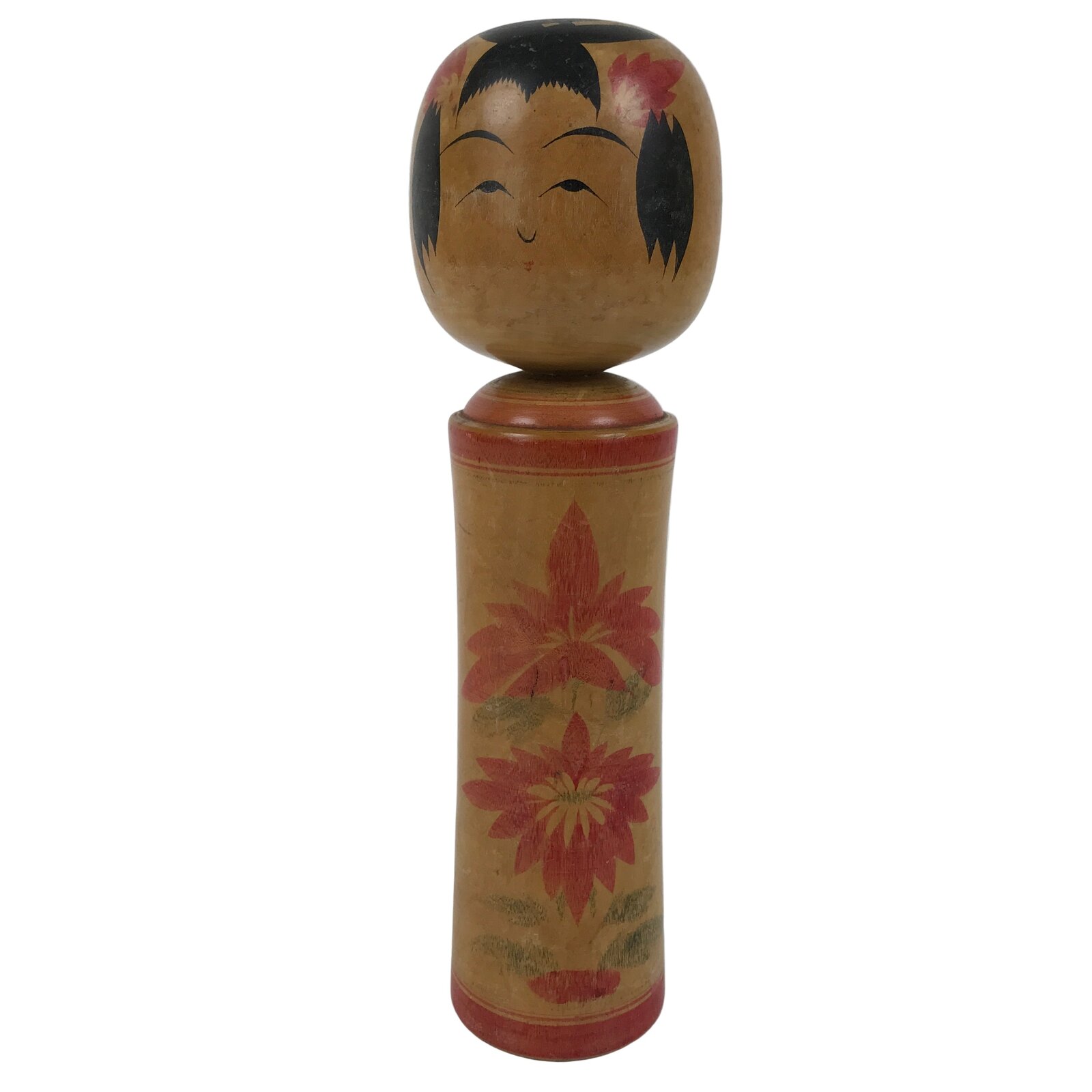 Japanese Wooden Naruko Kokeshi Doll Vtg Black Red Brown Traditional Craft KF786