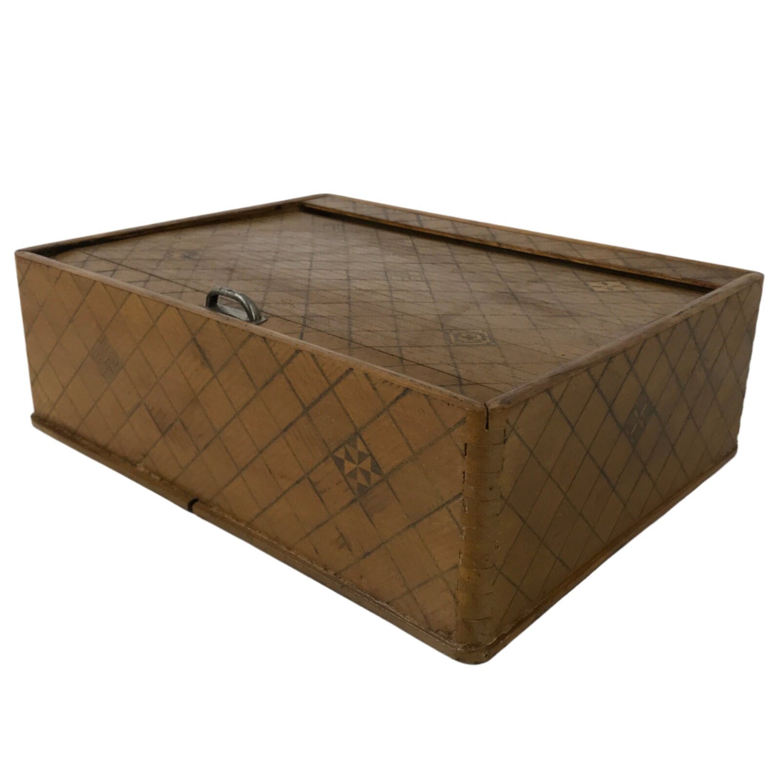 Japanese Wooden Portable Calligraphy Writing Storage Box Shutter Lid Brown T401