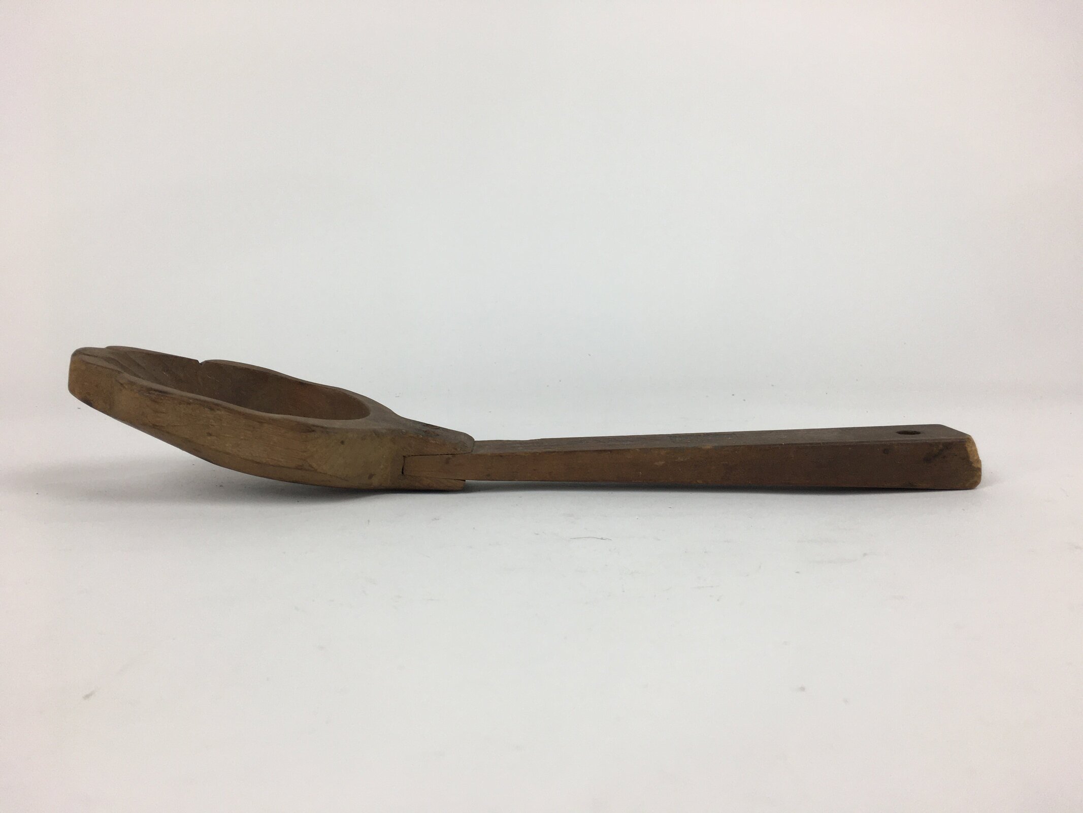 Japanese Wooden Rice Wash Spoon Vtg Colander Hand Shape Brown JK258