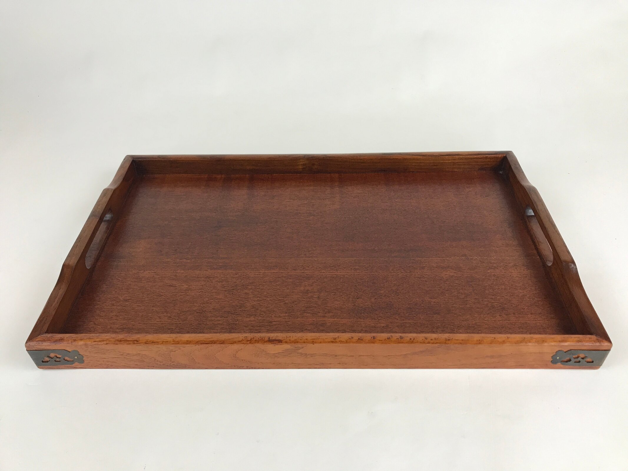 Japanese Wooden Serving Tray Vtg Large Obon Dark Brown Rectangle UR871