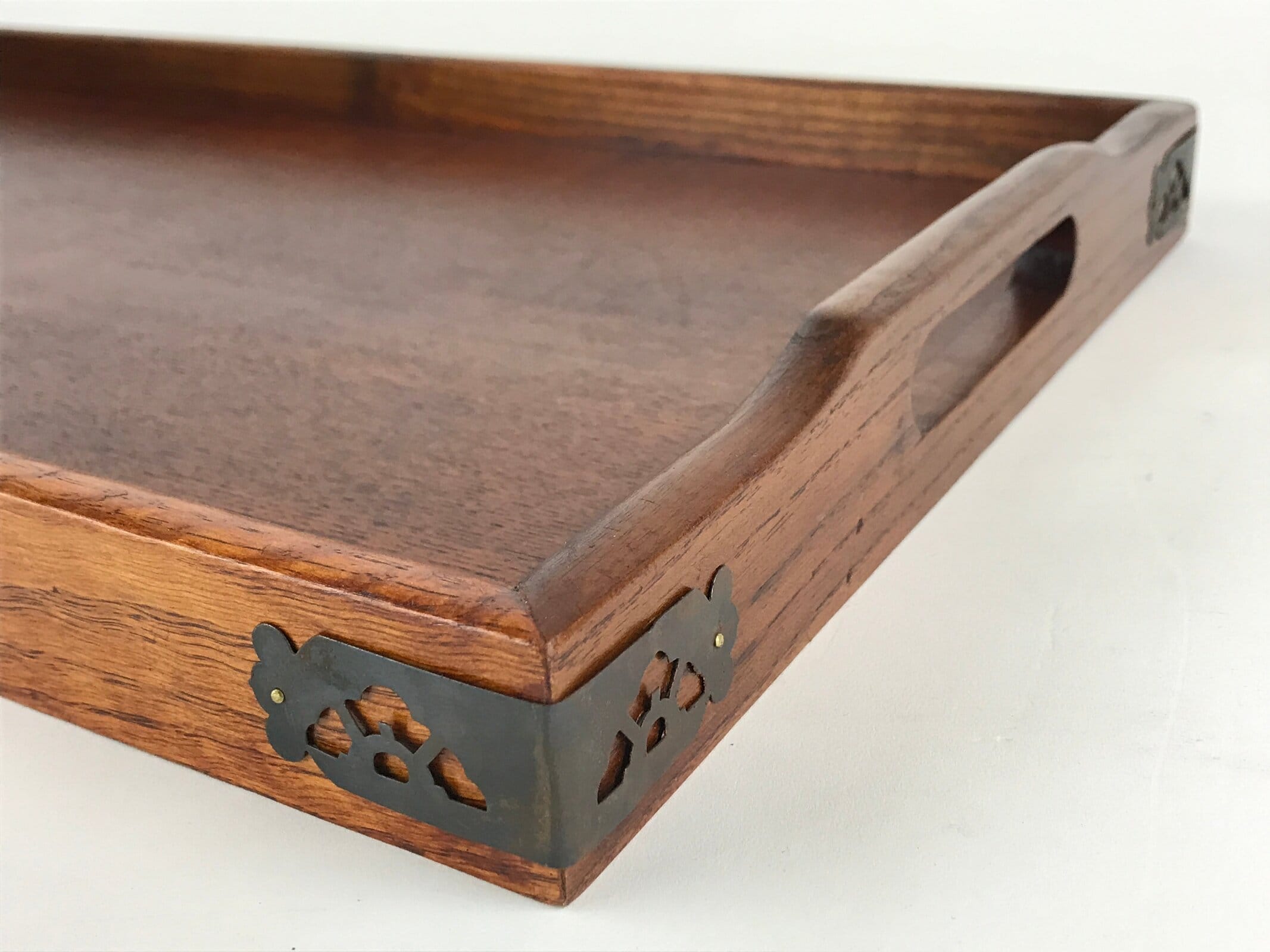 Japanese Wooden Serving Tray Vtg Large Obon Dark Brown Rectangle UR871