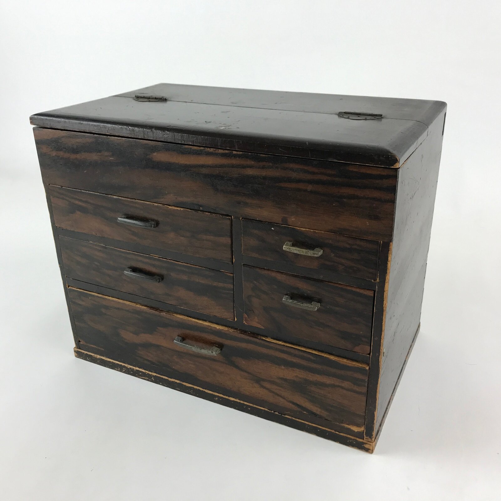 Japanese Wooden Sewing Box Haribako Vtg Tansu 5 Drawers Dark Brown T346