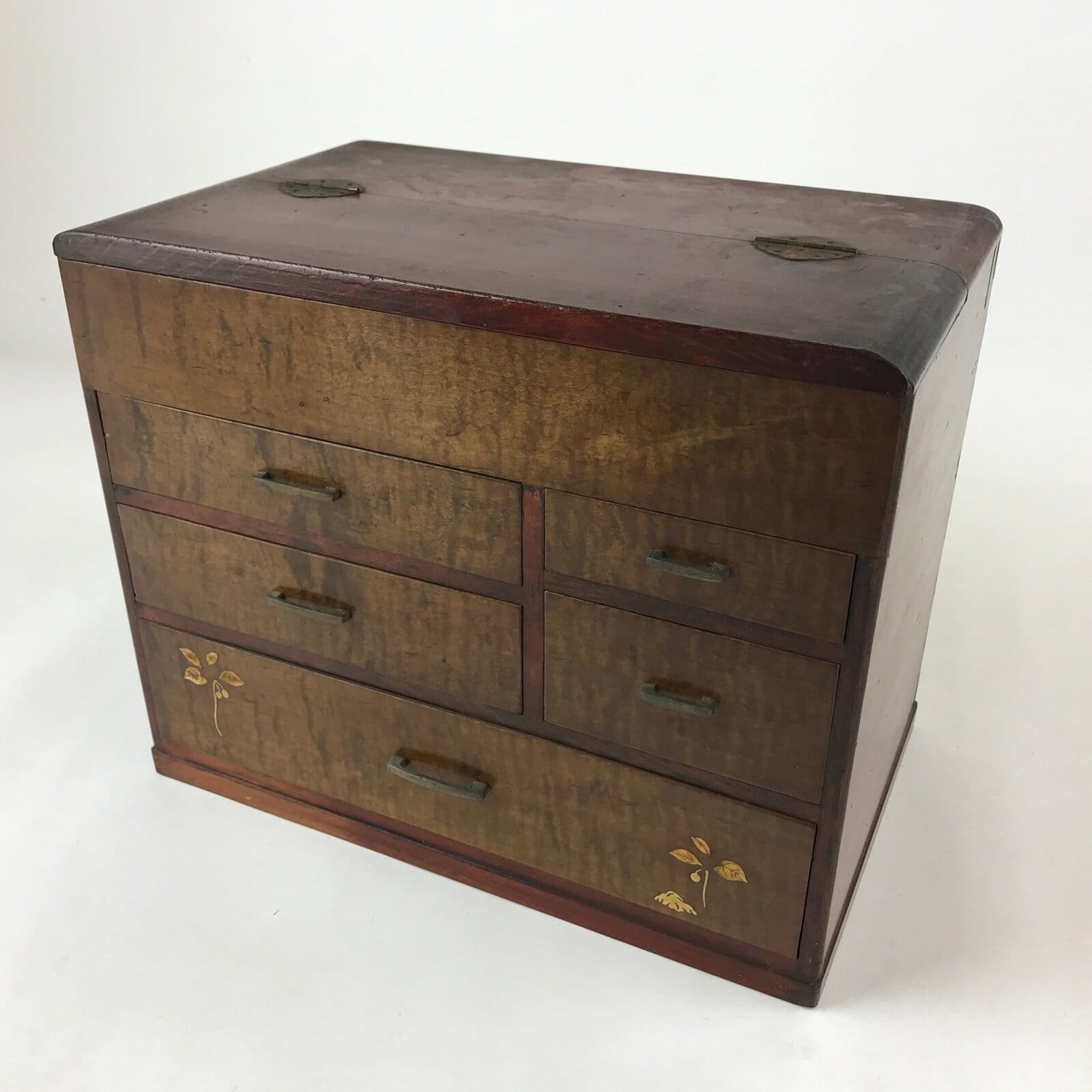Japanese Wooden Sewing Box Haribako Vtg Tansu 5 Drawers Raden Dark Brown T361