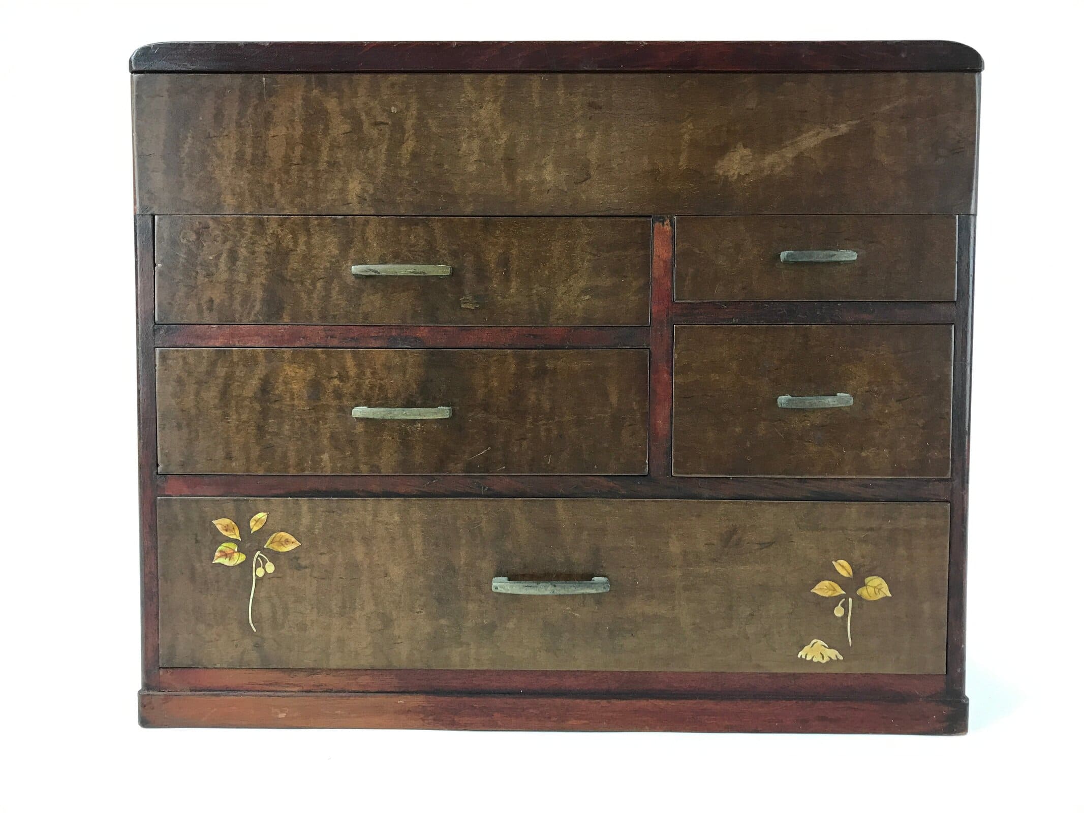 Japanese Wooden Sewing Box Haribako Vtg Tansu 5 Drawers Raden Dark Brown T361