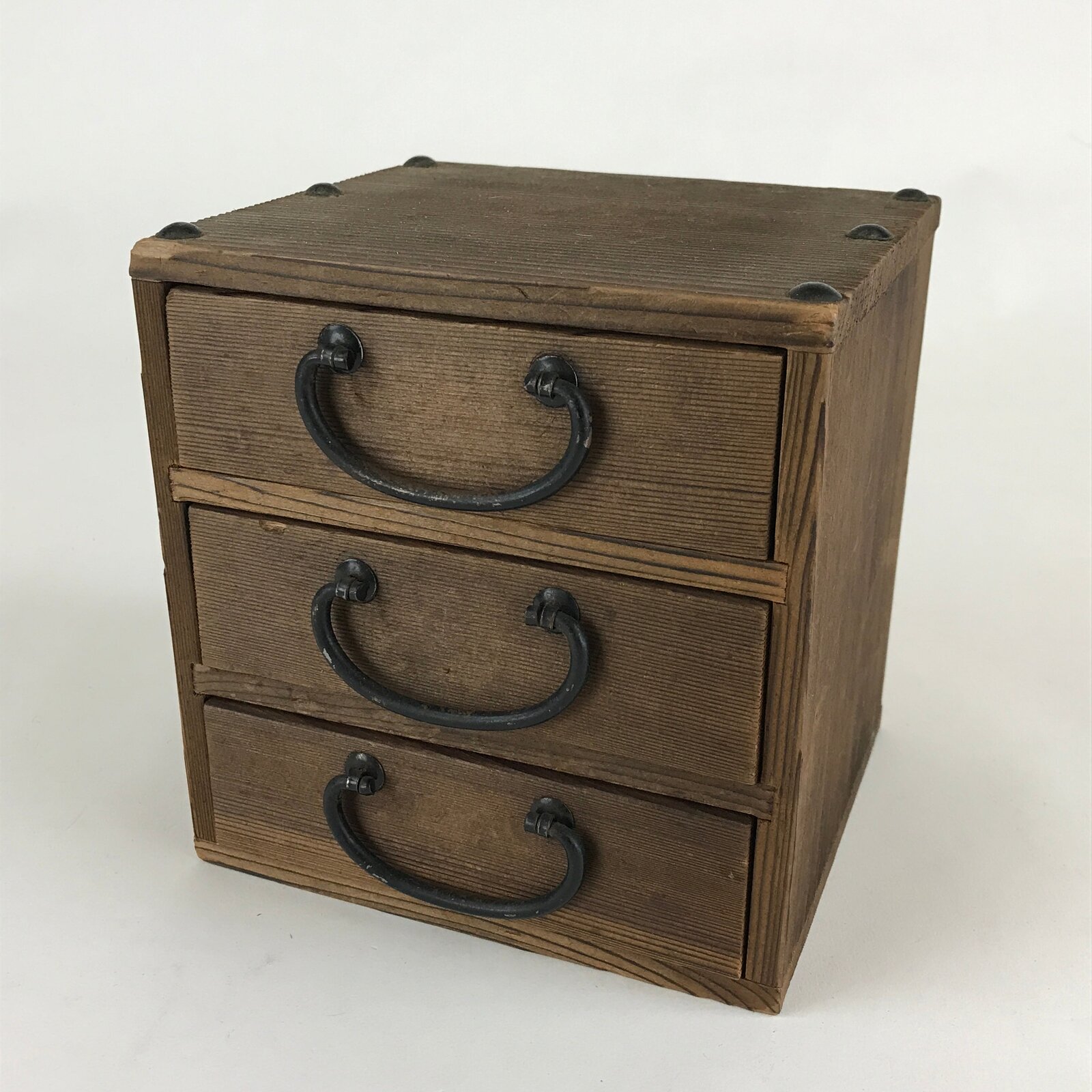 Japanese Wooden Sewing Box Haribako Vtg Tansu Chest 3 Drawers Trinket Box T337