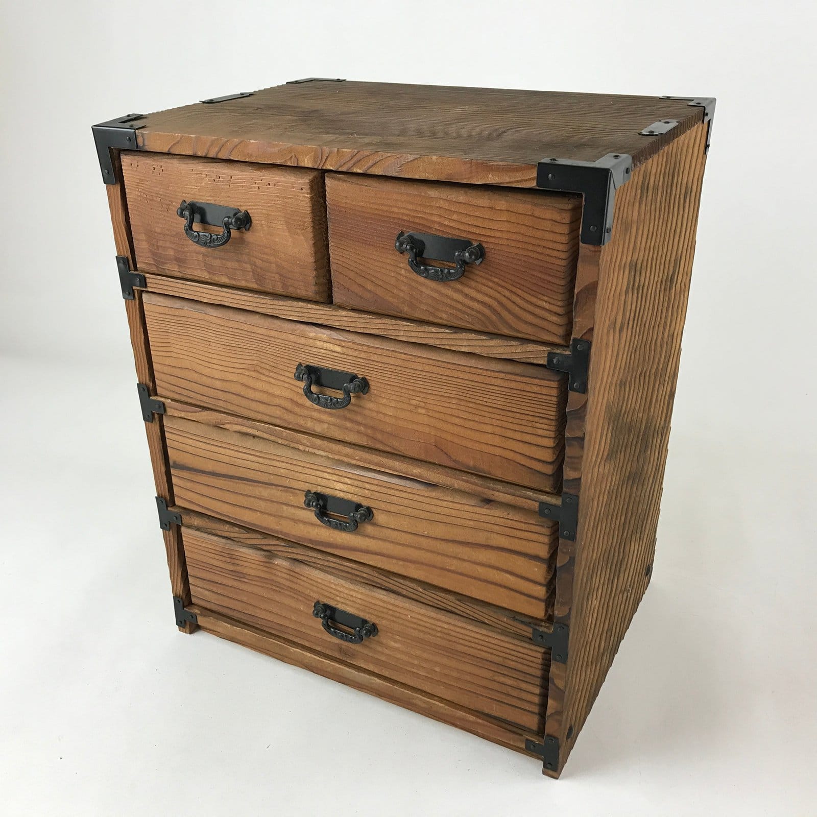 Japanese Wooden Sewing Box Haribako Vtg Tansu Chest 5 Drawers Brown T362