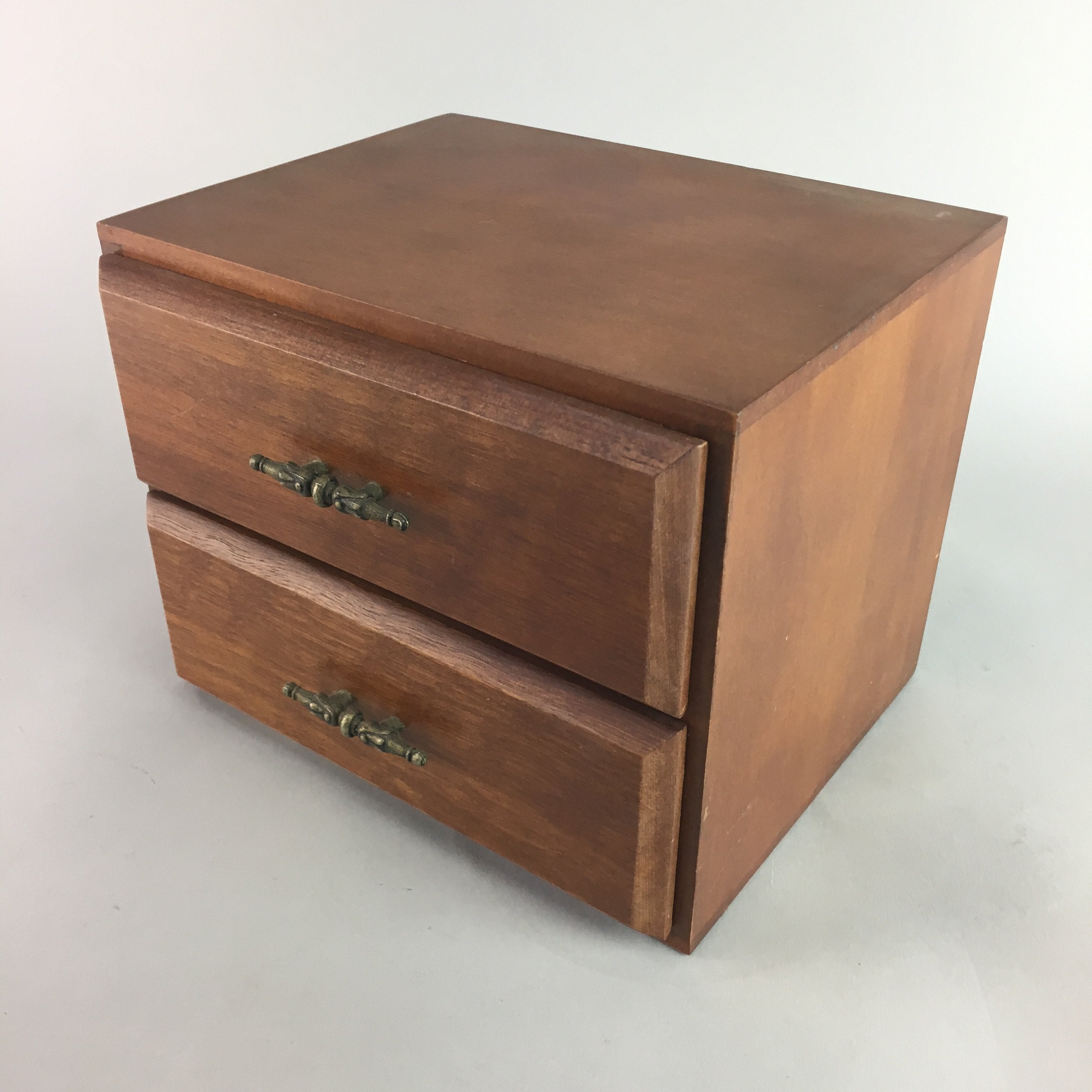 Japanese Wooden Sewing Box Vtg Haribako Chest Tansu 2 Drawers Grain T162