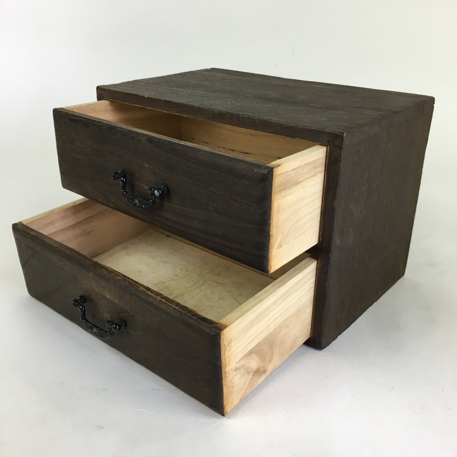 Japanese Wooden Sewing Box Vtg Haribako Chest Tansu 2 Drawers T304