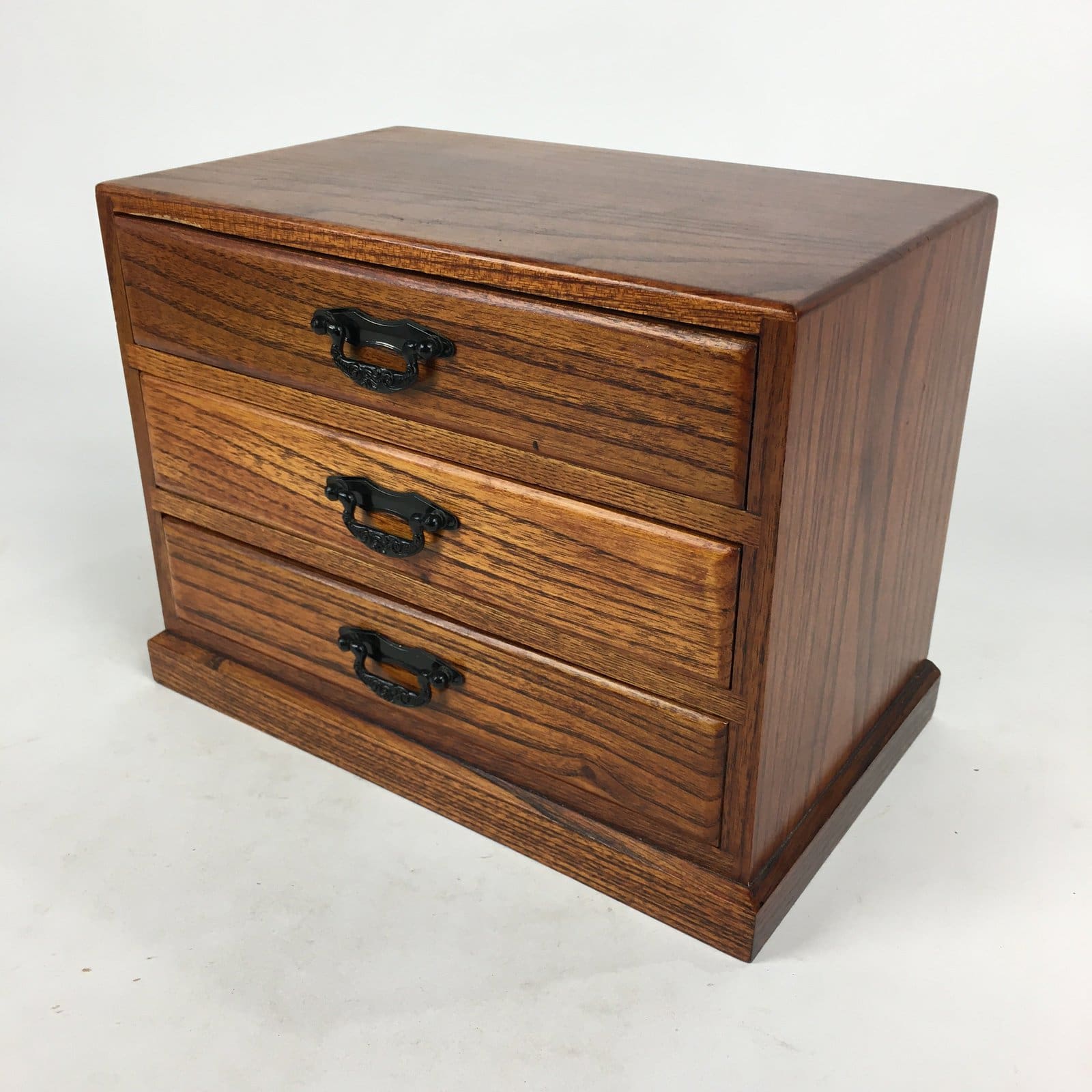 Japanese Wooden Sewing Box Vtg Haribako Chest Tansu 3 Drawers Brown T281