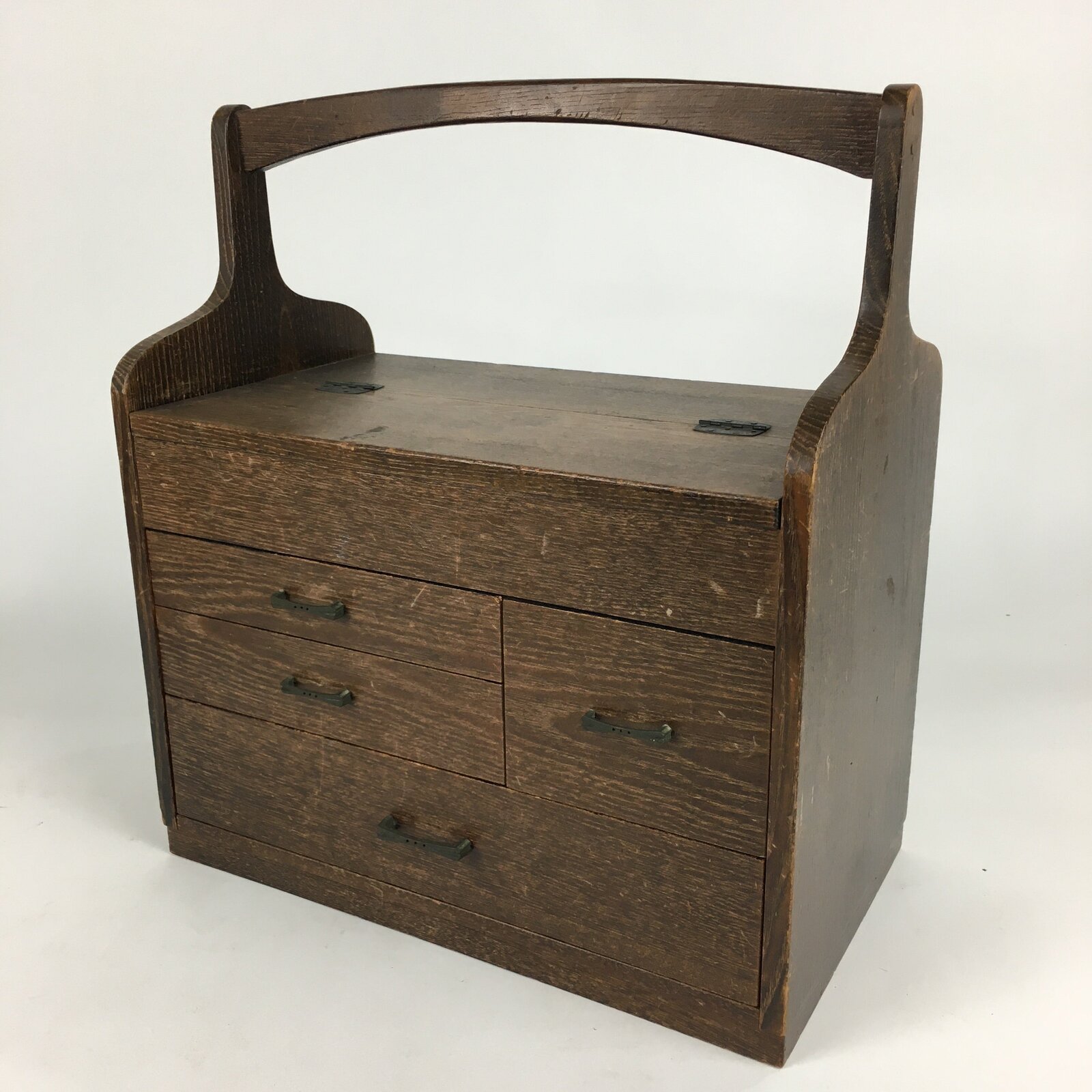 Japanese Wooden Sewing Box Vtg Haribako Chest Tansu 4 Drawers Brown T276