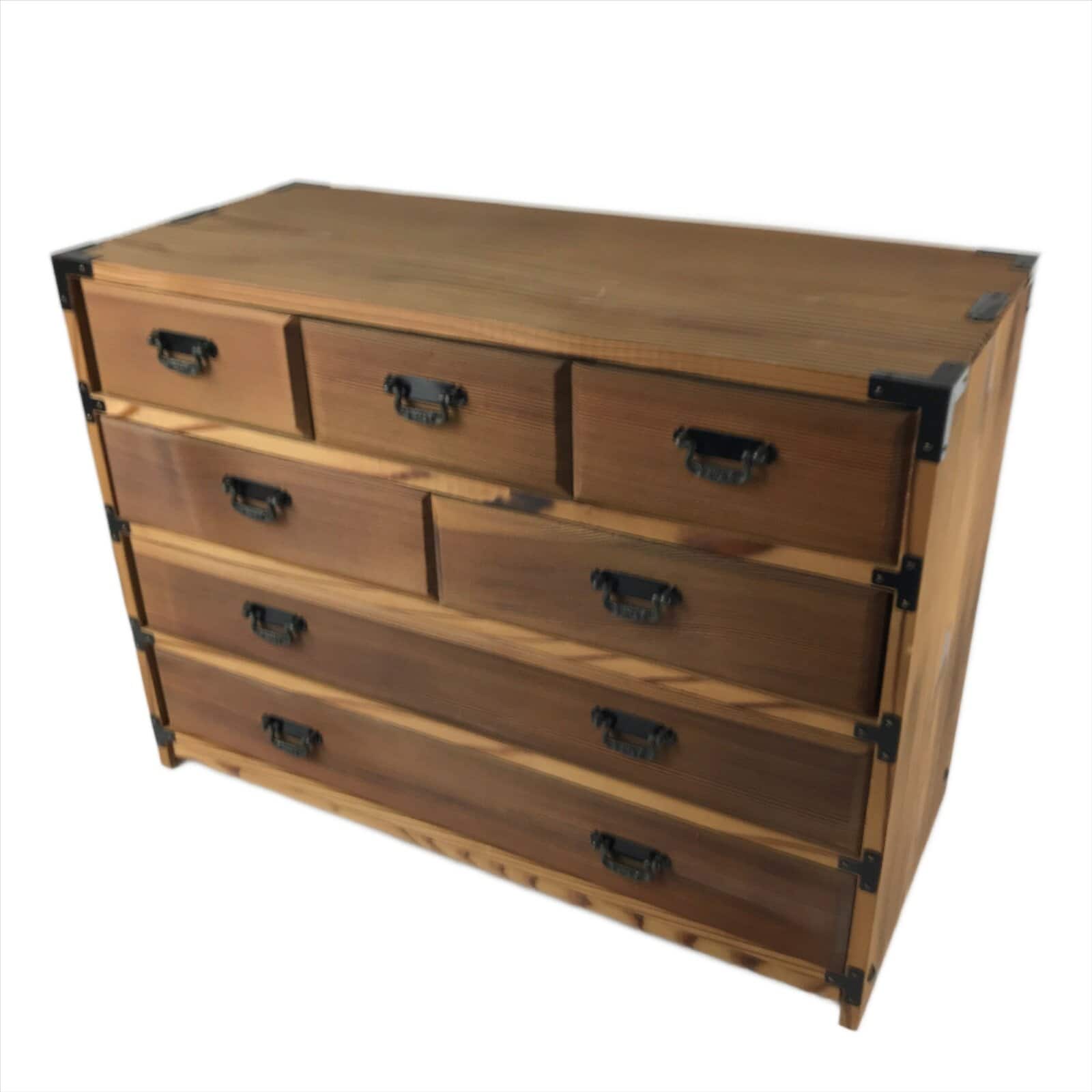 Japanese Wooden Sewing Box Vtg Haribako Large Tansu Chest 7 Drawers Brown T368