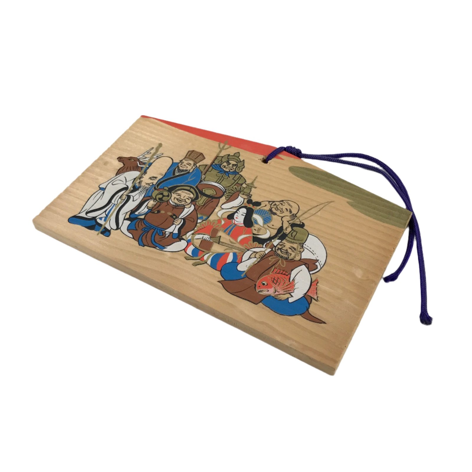 Japanese Wooden Shinto Ema Plaque Vtg Seven Lucky Gods Shichifukujin EM112