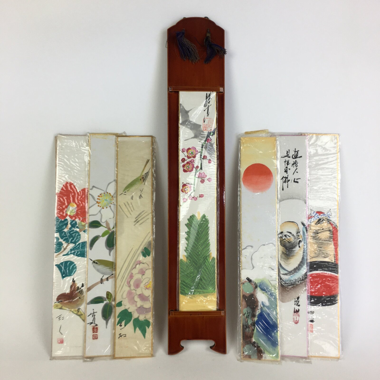 Japanese Wooden Shunkei-Nuri Frame Vtg Long Shikishi Paper Haiku FL81