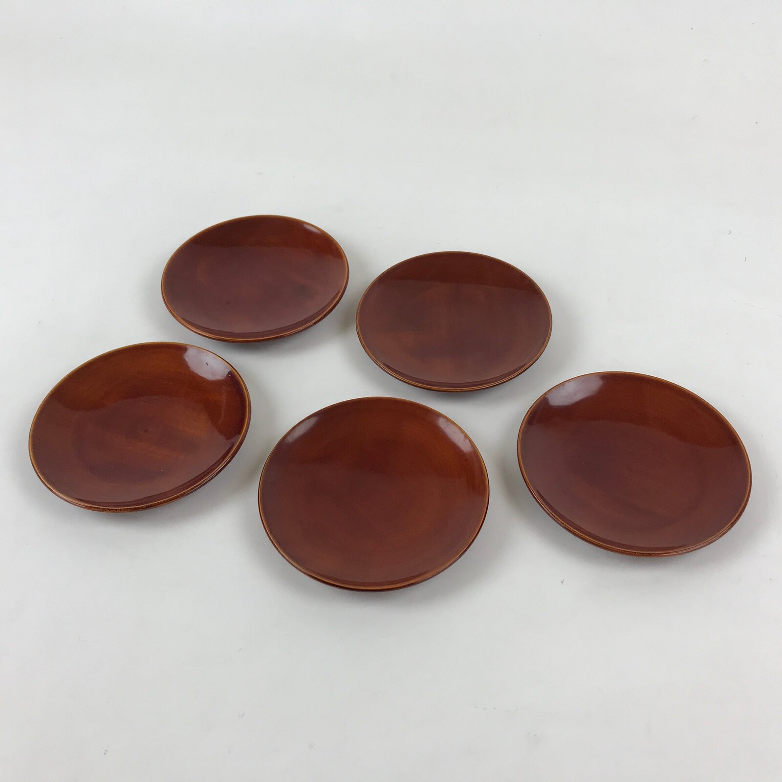 Japanese Wooden Shunkei-Nuri Lacquered Small Plate 5pc Set Coaster Brown UR944