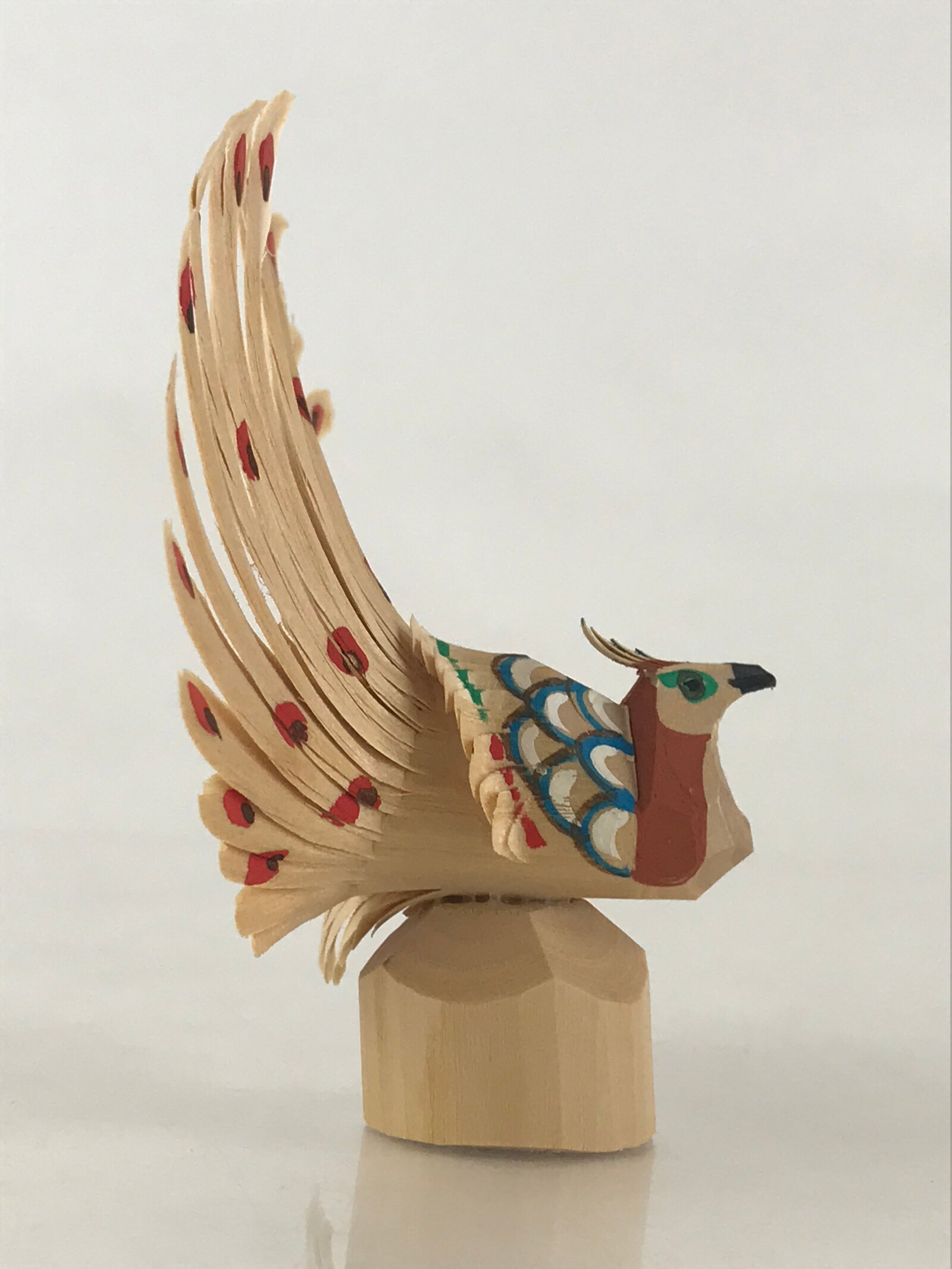 Japanese Wooden Small Peacock Figurine Sasano Ittobori Vtg Local Craft Toys JK49