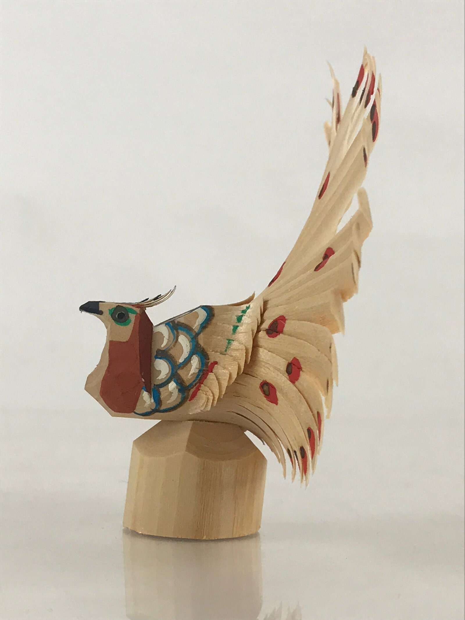 Japanese Wooden Small Peacock Figurine Sasano Ittobori Vtg Local Craft Toys JK49