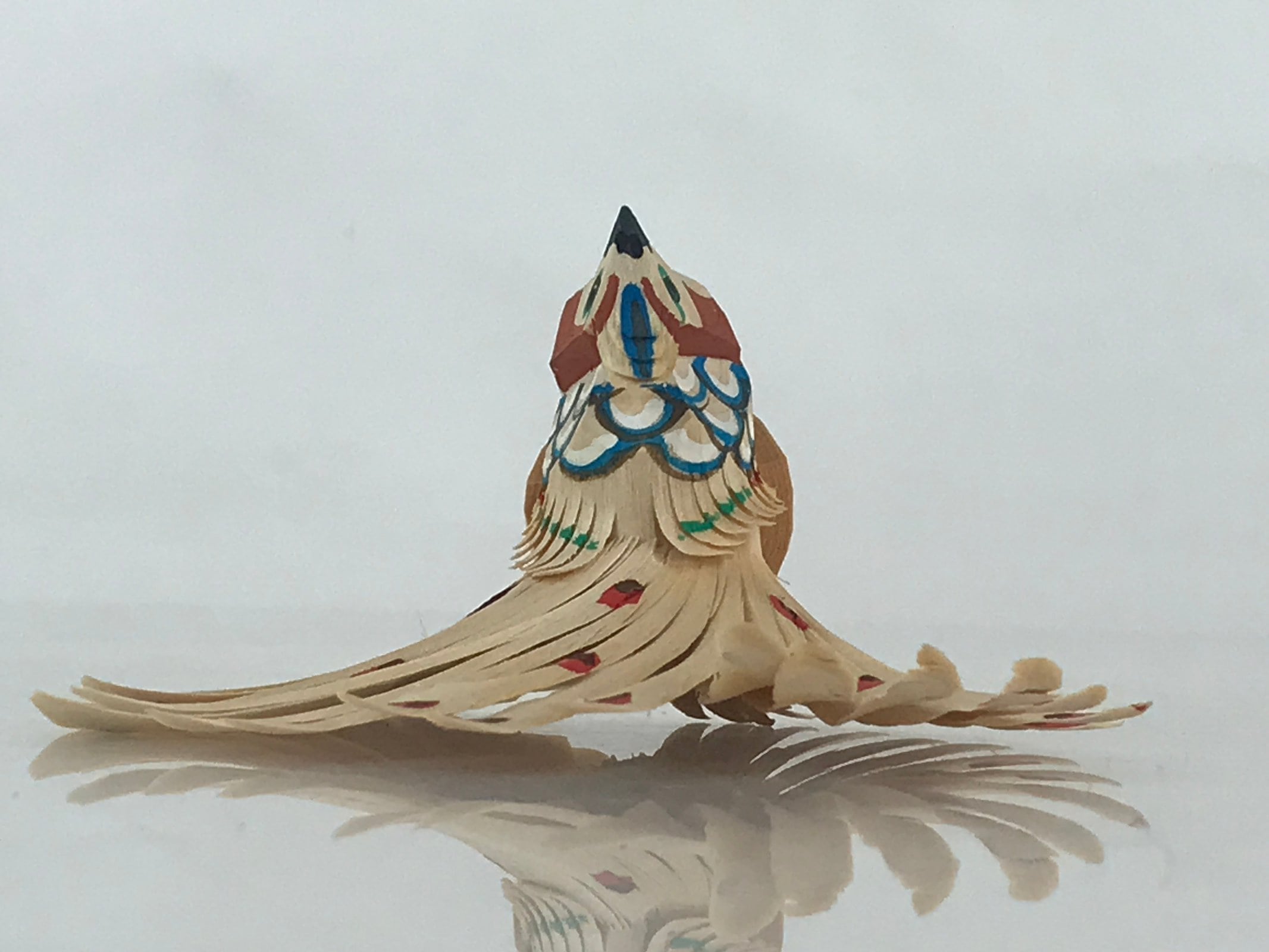 Japanese Wooden Small Peacock Figurine Sasano Ittobori Vtg Local Craft Toys JK49