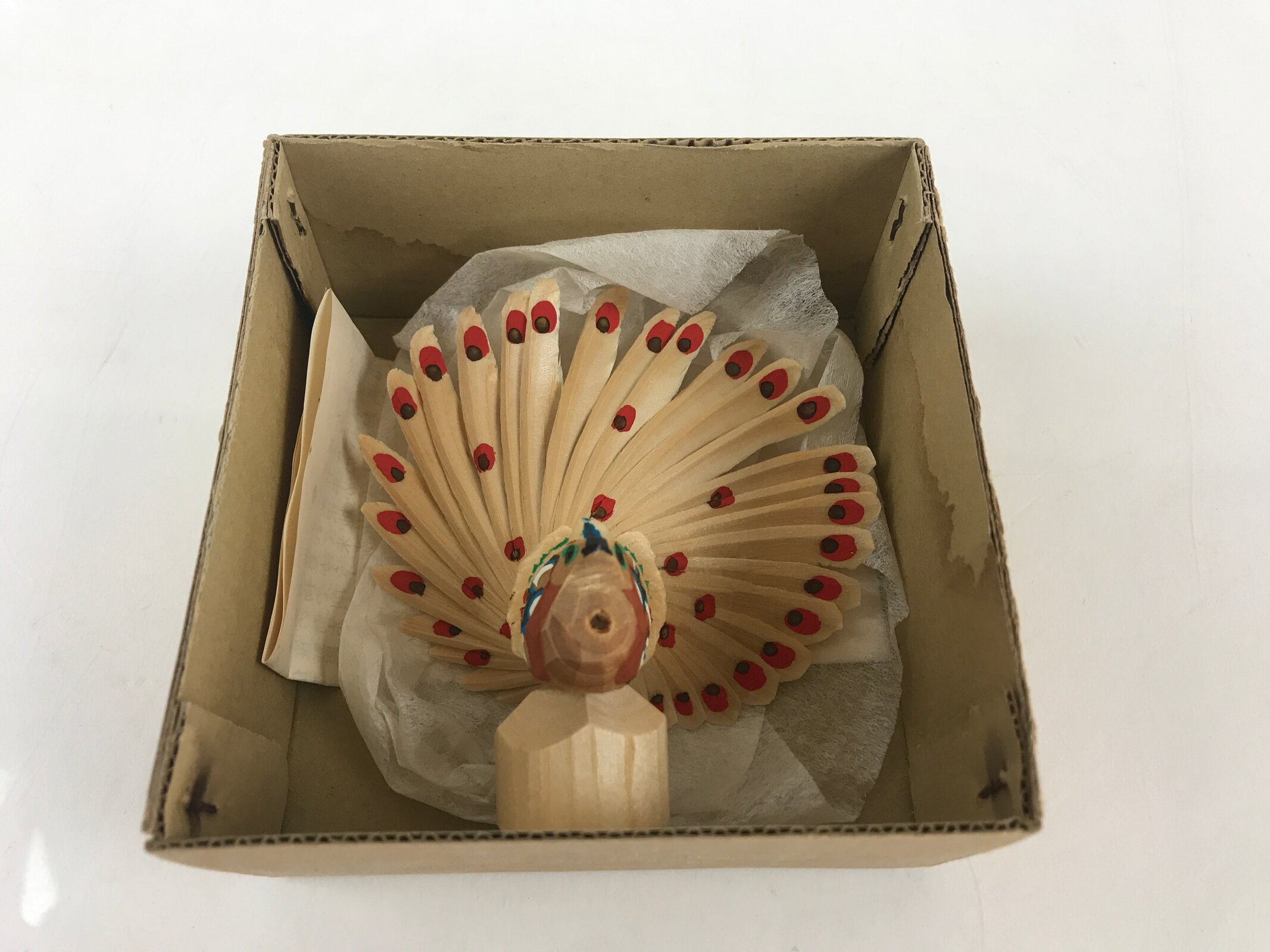 Japanese Wooden Small Peacock Figurine Sasano Ittobori Vtg Local Craft Toys JK49