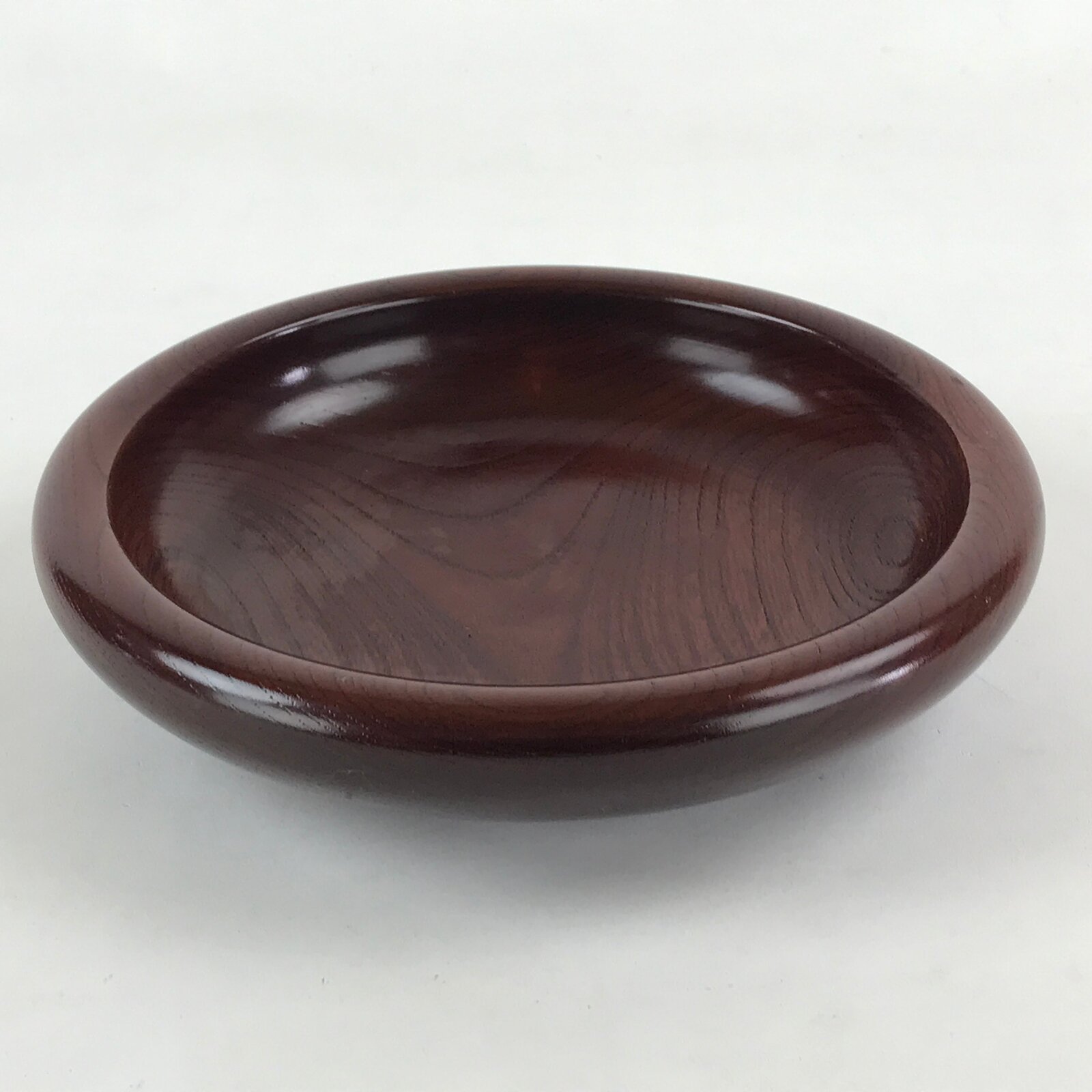 Japanese Wooden Snack Bowl Vtg Serving Kashiki Simple Dark Brown Round UR895