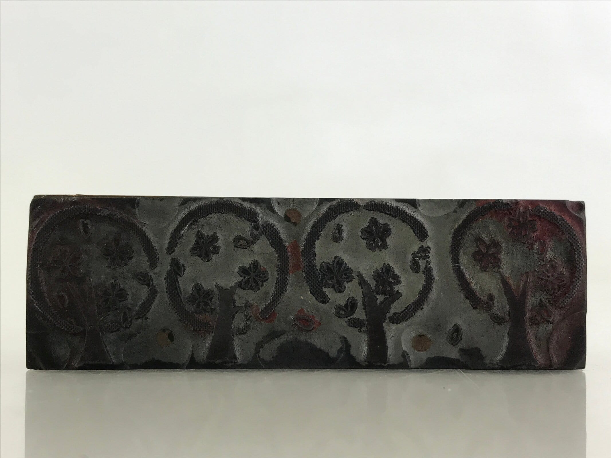 Japanese Wooden Stamp Hanko Inkan Vtg Metal Cherry Blossom Trees HS161
