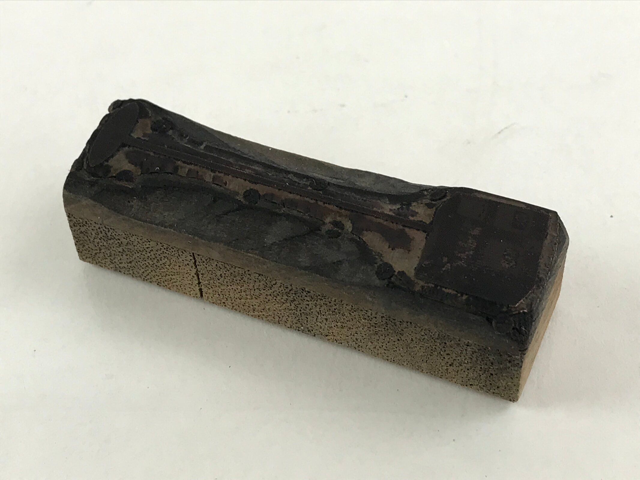 Japanese Wooden Stamp Hanko Inkan Vtg Metal Illustration Print Brown HS179