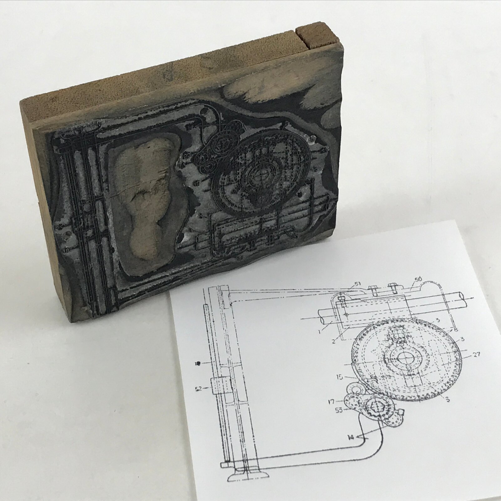 Japanese Wooden Stamp Hanko Inkan Vtg Metal Seal Machine Part Drawing HS142