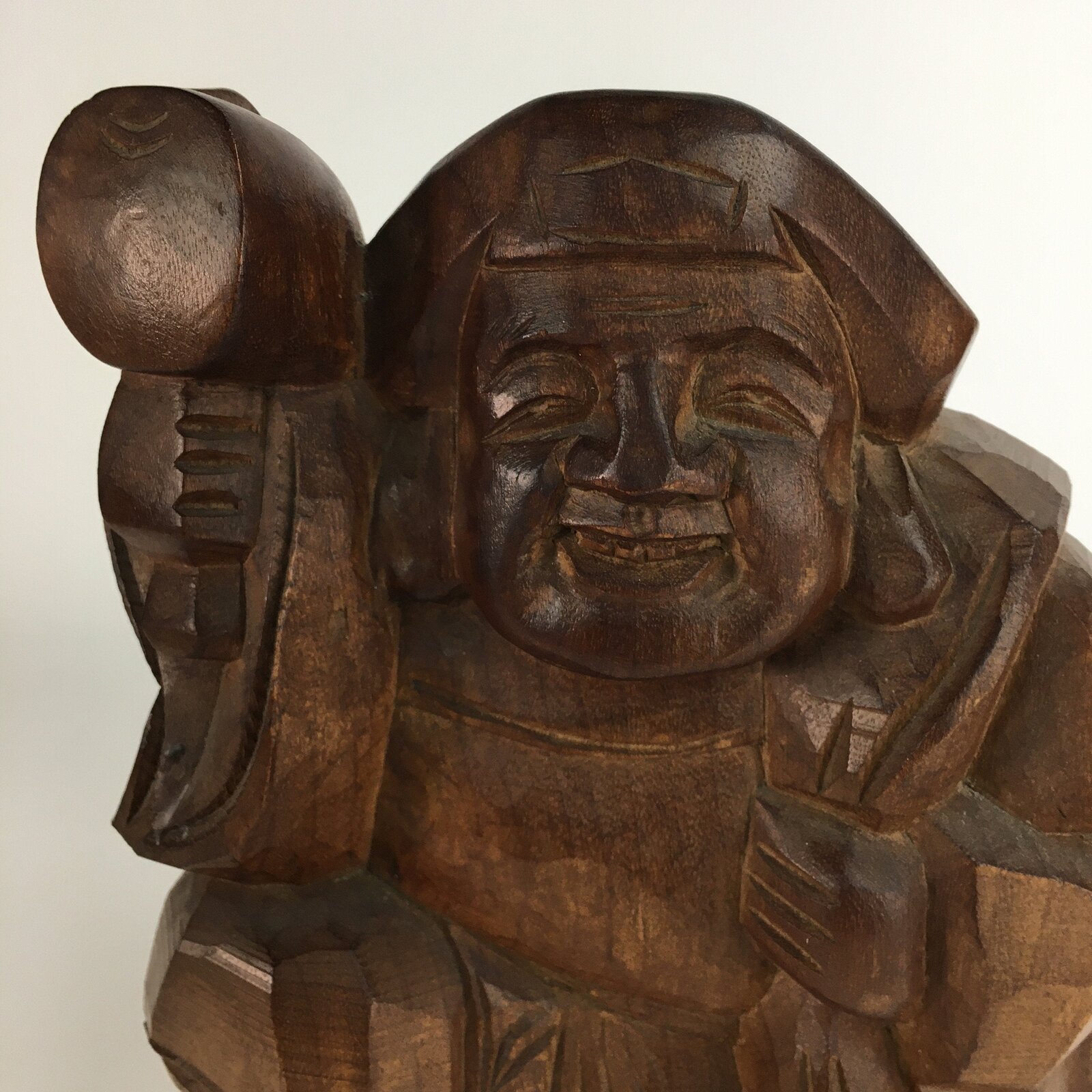 Japanese Wooden Statue Vtg 7 Lucky Gods Daikokuten Wood Carving Brown BD645