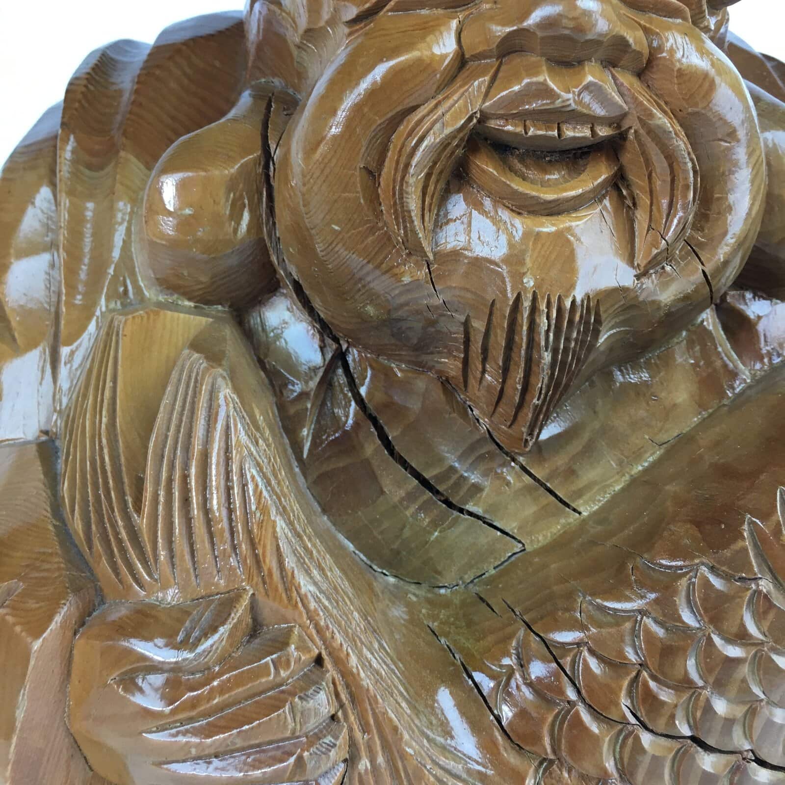 Japanese Wooden Statue Vtg 7 Lucky Gods Ebisu Wood Carving Brown BD677