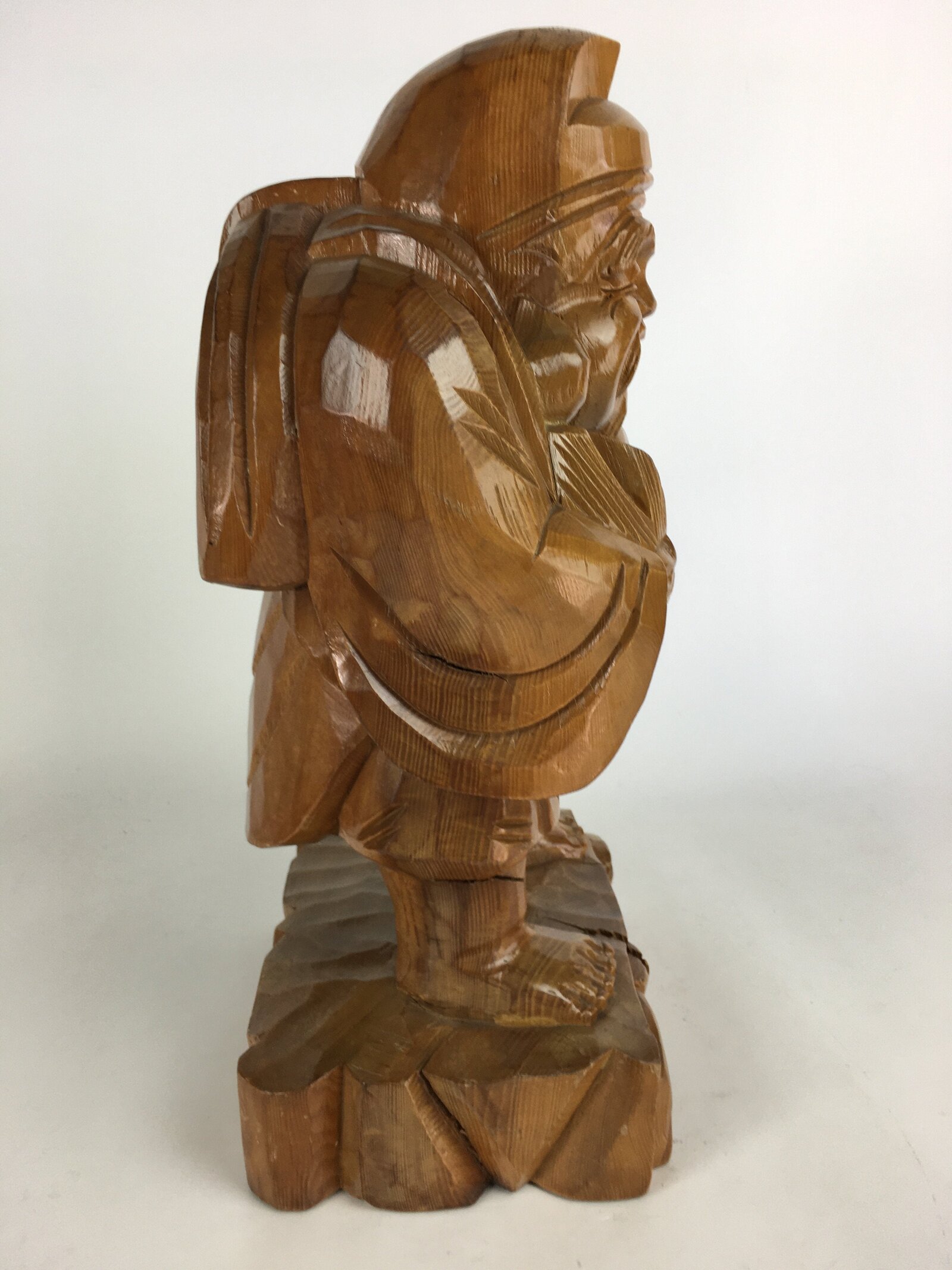 Japanese Wooden Statue Vtg 7 Lucky Gods Ebisu Wood Carving Brown BD677