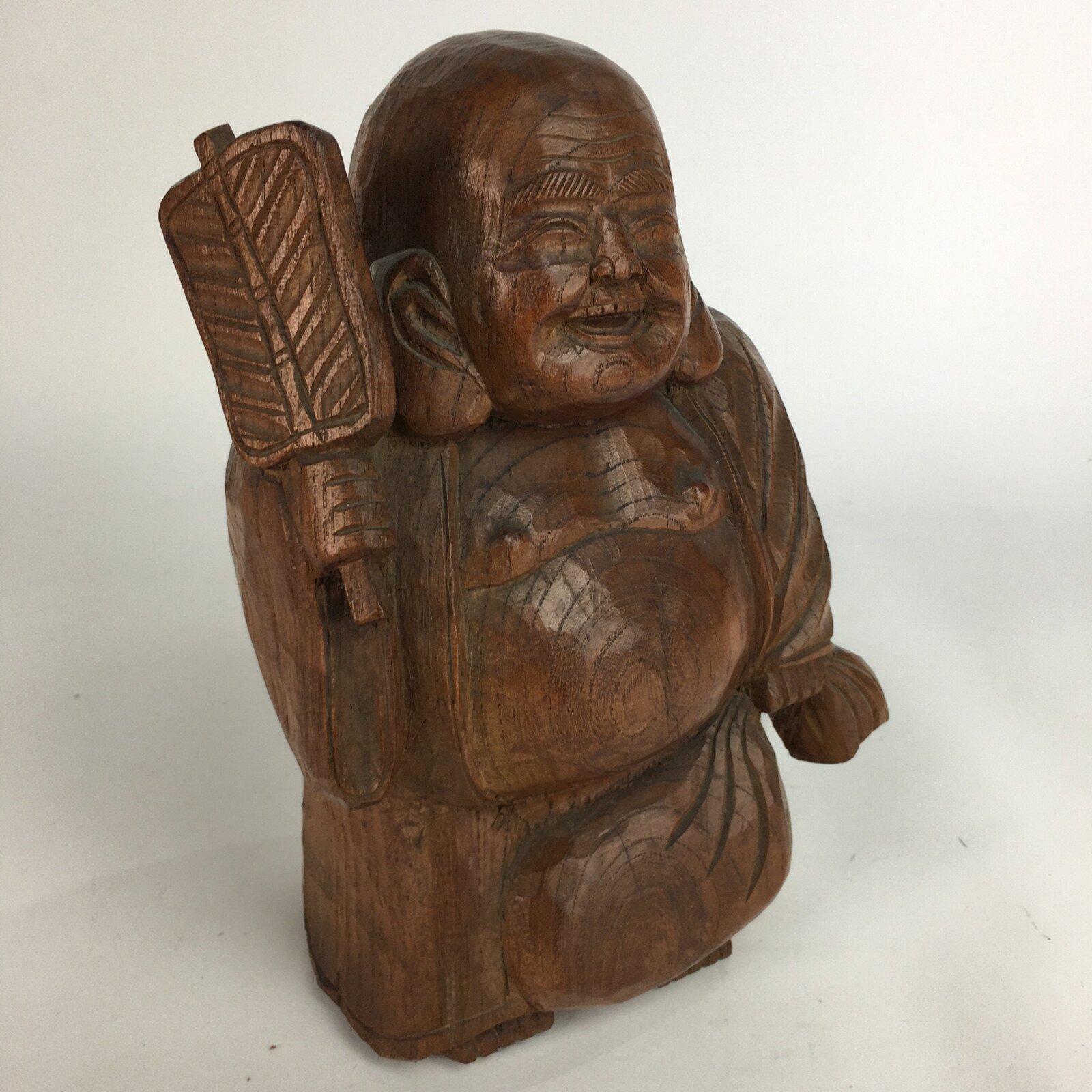 Japanese Wooden Statue Vtg 7 Lucky Gods Hotei Wood Carving Brown BD646