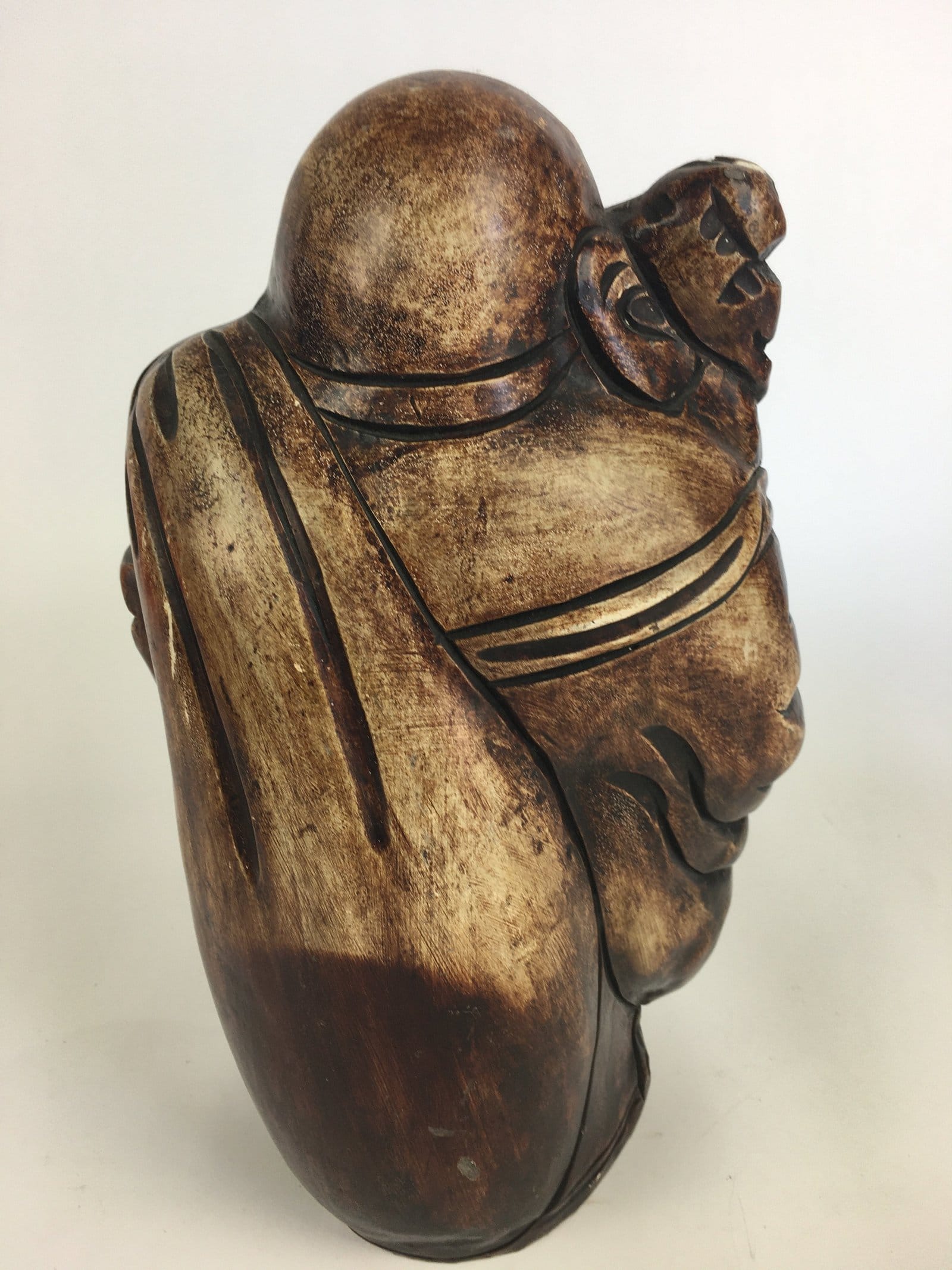 Japanese Wooden Statue Vtg 7 Lucky Gods Hotei Wood Plaster Brown BD685