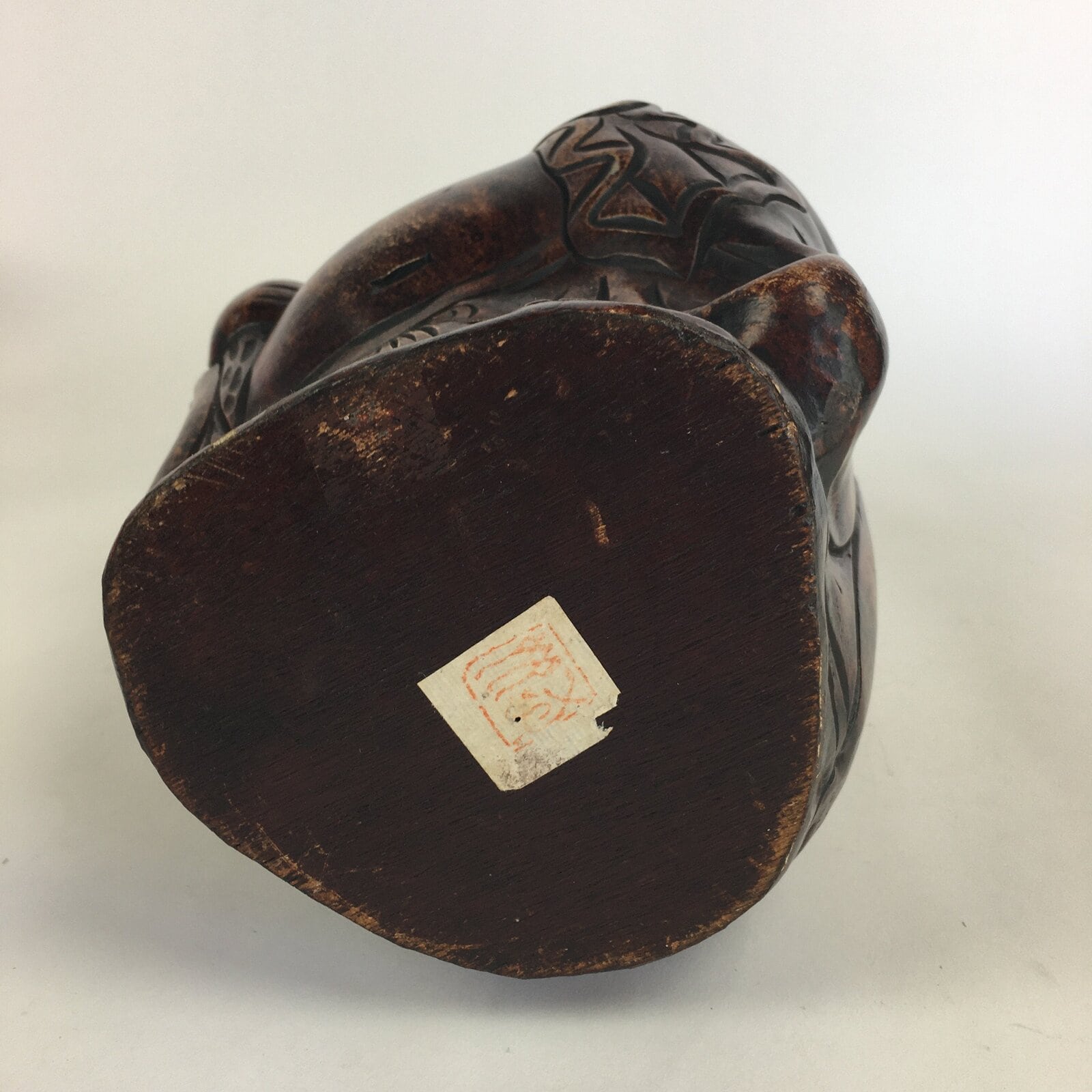 Japanese Wooden Statue Vtg 7 Lucky Gods Hotei Wood Plaster Brown BD685