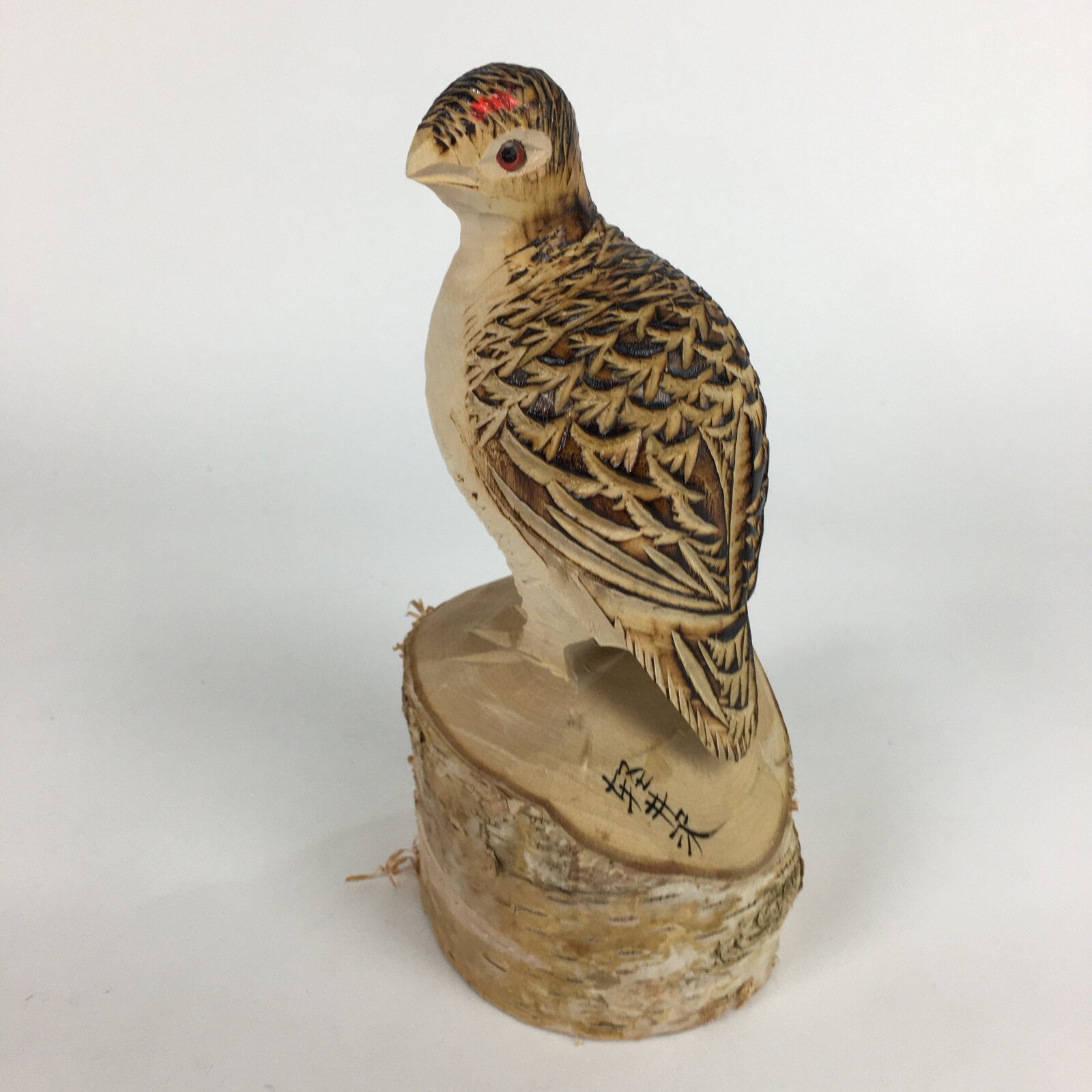 Japanese Wooden Statue Vtg Bird Wood Carving Decoration Rock Ptarmigan BD636