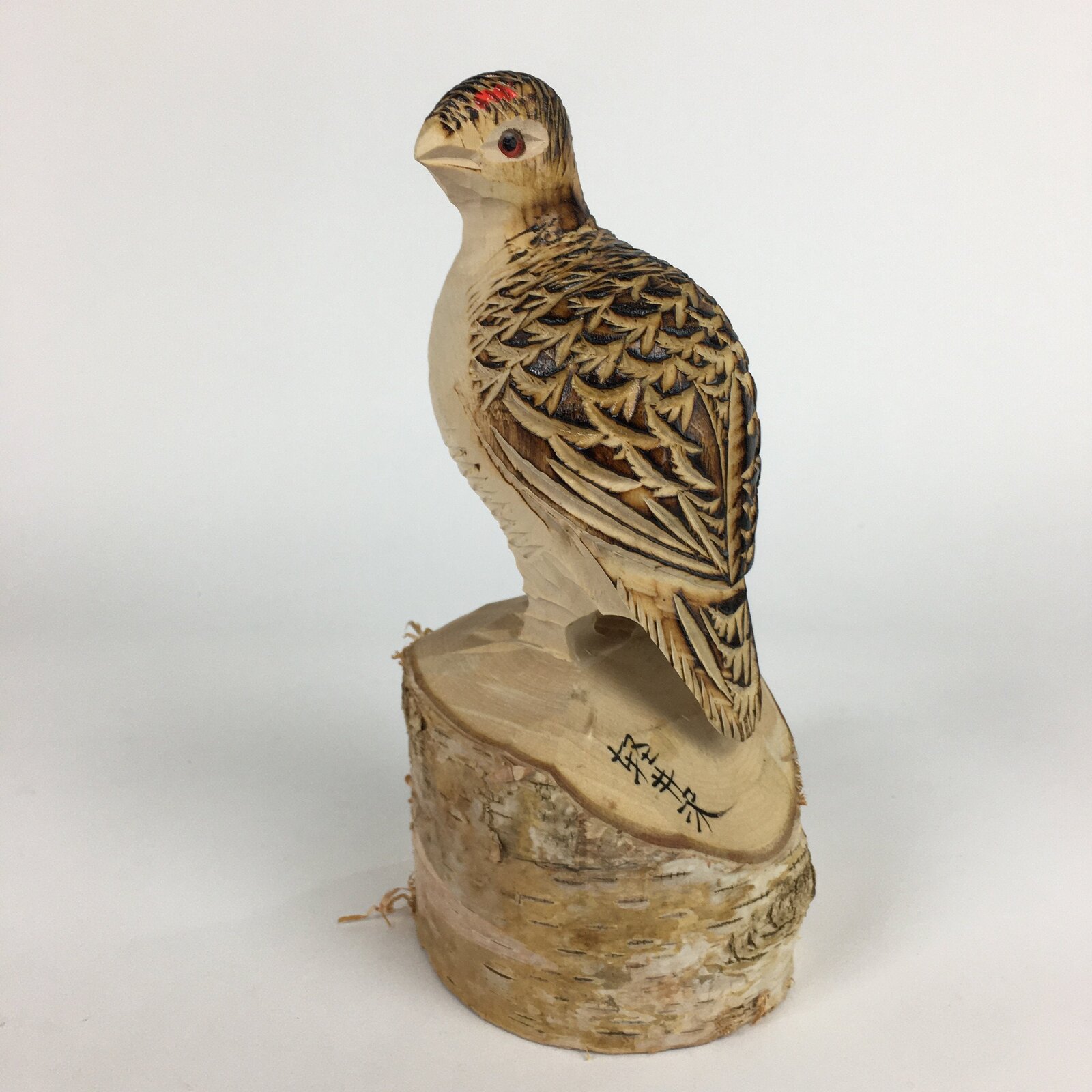 Japanese Wooden Statue Vtg Bird Wood Carving Decoration Rock Ptarmigan BD636