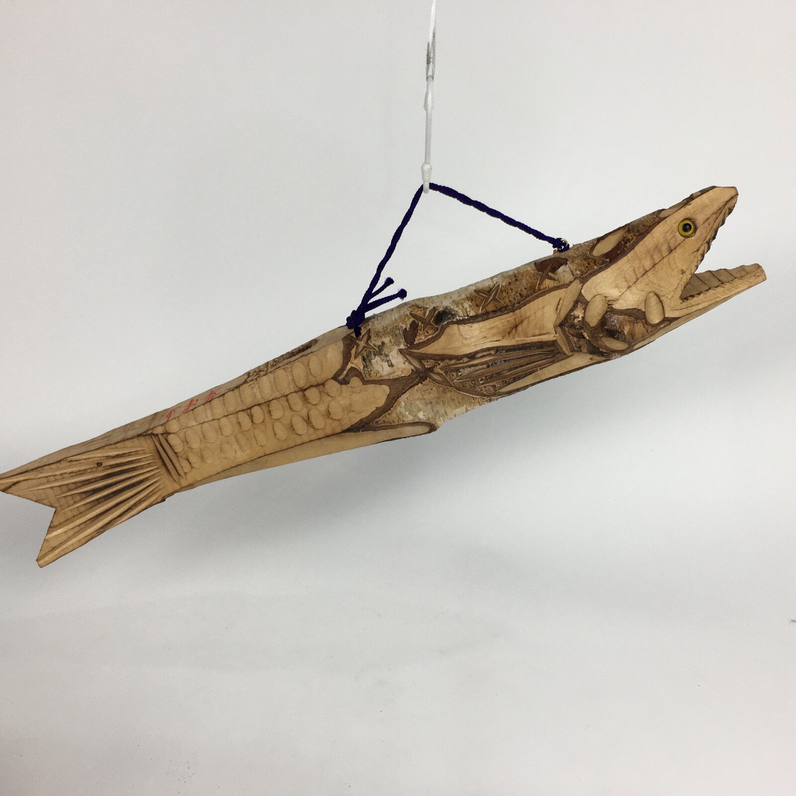 Japanese Wooden Statue Vtg Fish Wood Carving Hanging Decoration Brown BD635