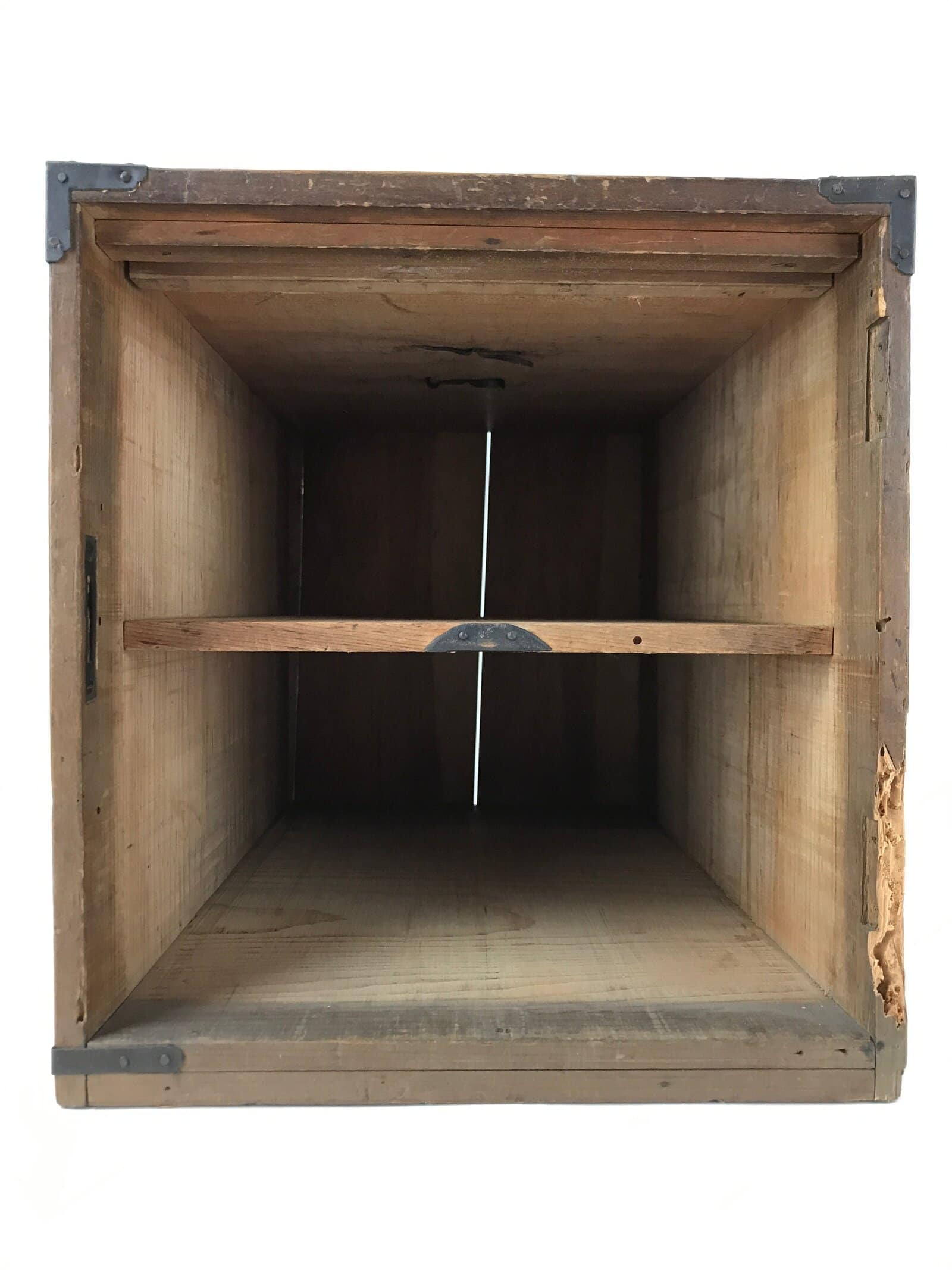 Japanese Wooden Storage Chest Vtg Large Lockbox Safe 2 Drawers Brown T363