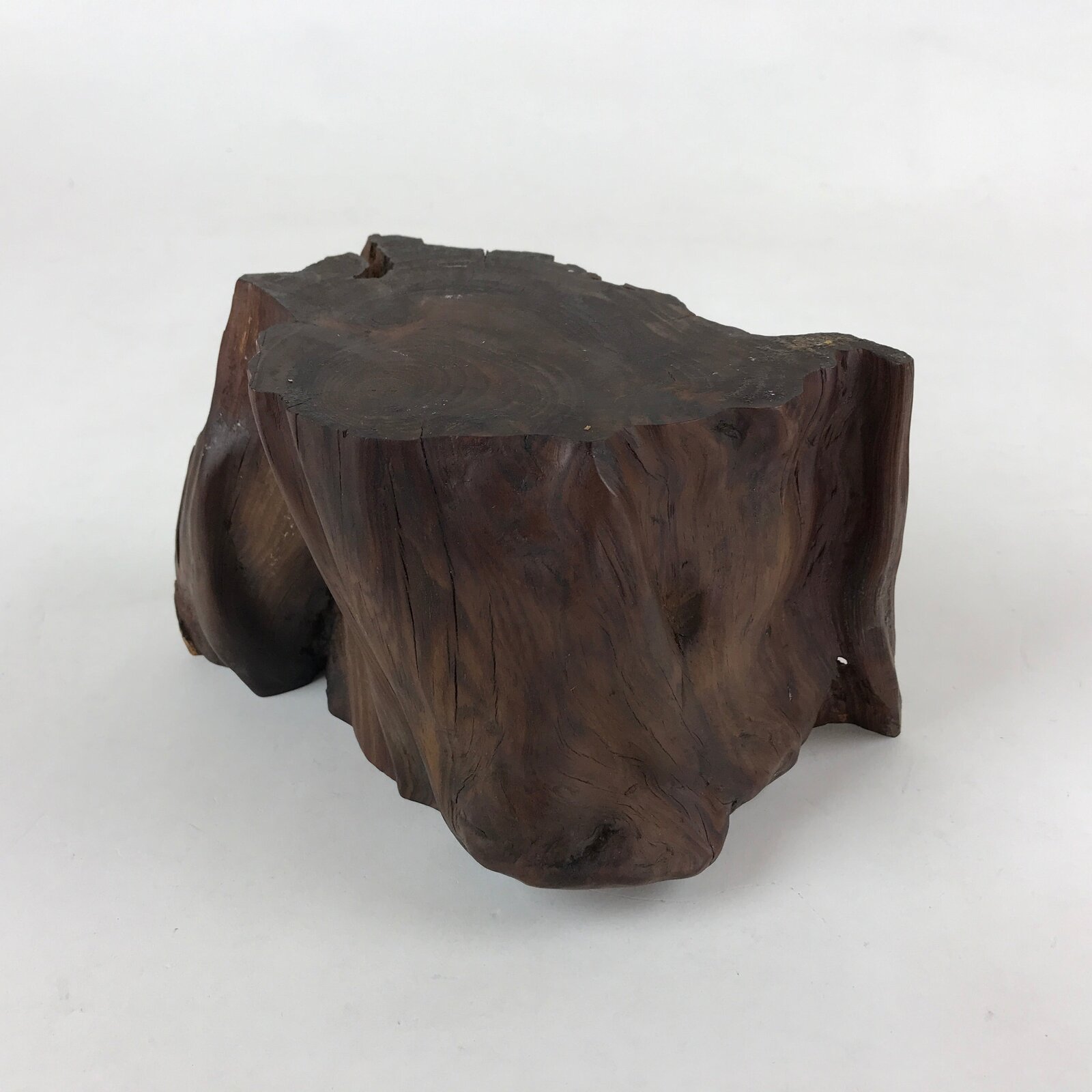 Japanese Wooden Stump Flower Vase Stand Kadai Board Vtg Ikebana Bonsai WT421