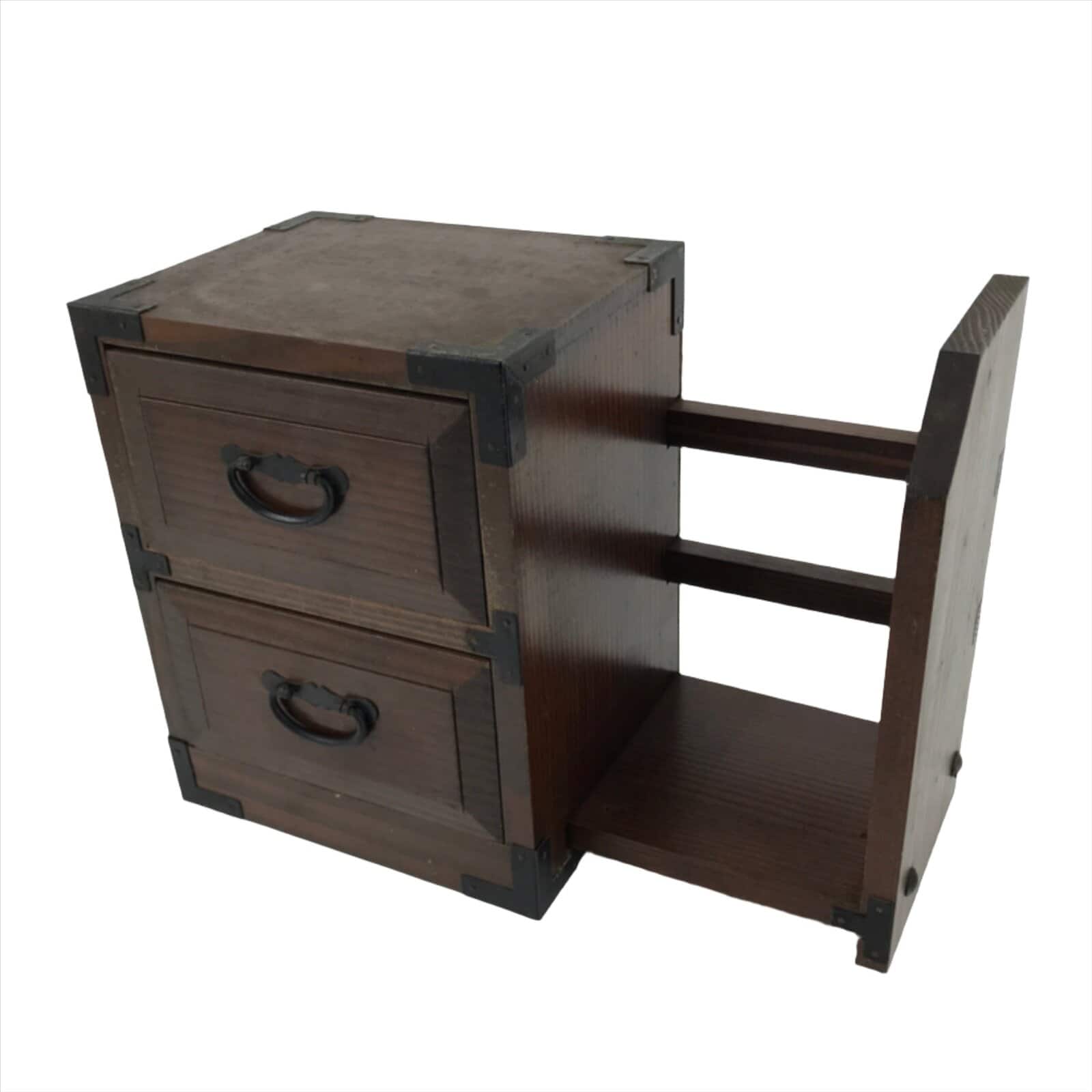 Japanese Wooden Tansu Storage Chest Bookshelf Vtg Trinket Box 2 Drawers T371